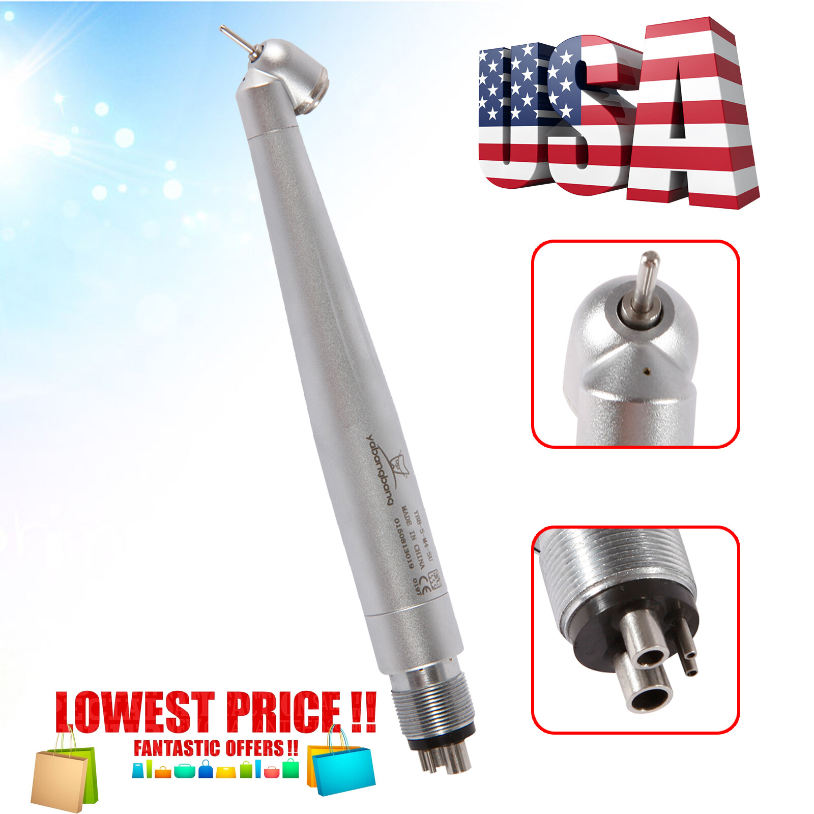 1/5Pc NSK Style Dental 45 Degree Surgical High Speed Handpiece Push Button 4Hole