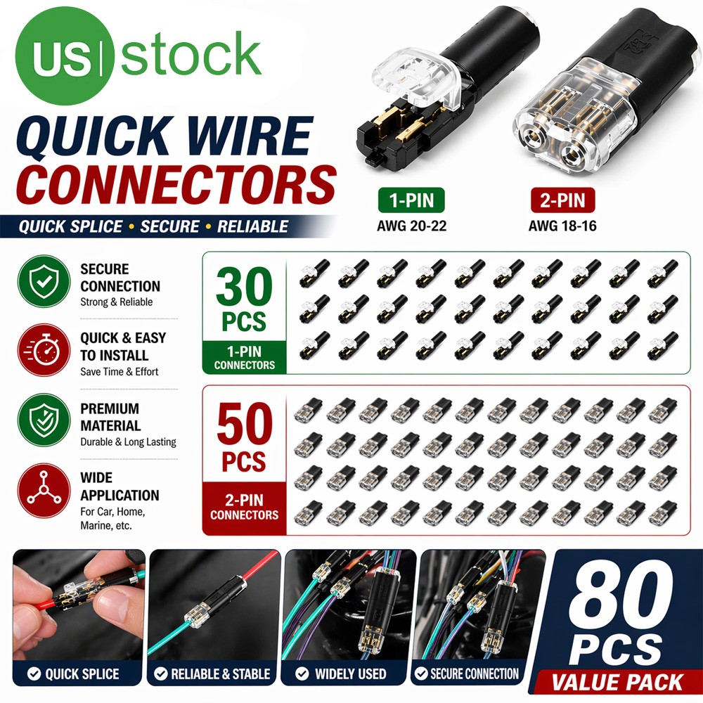 80 PCS Plug-In Quick Wire Connectors, Reusable Clamp Terminal Blocks for Cables