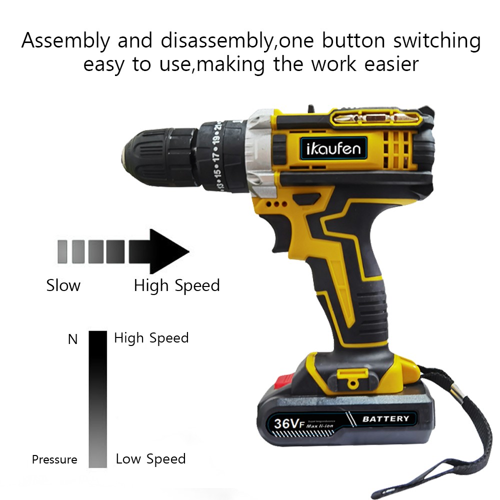 21V Cordless Impact Driver Electric Hammer Drill Combo Kit with 2 Battery B01