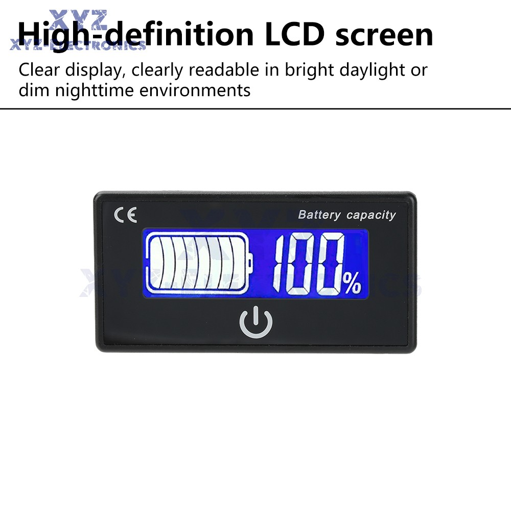 Battery Indicator Percentage DC 8-100V Battery Voltage Temperature Tester Meter