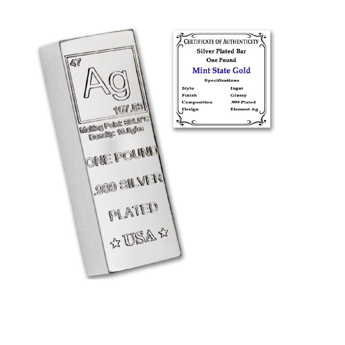 Mint State Gold 1 Lb Silver Plated Bar Trapezoid Ingot .999 –