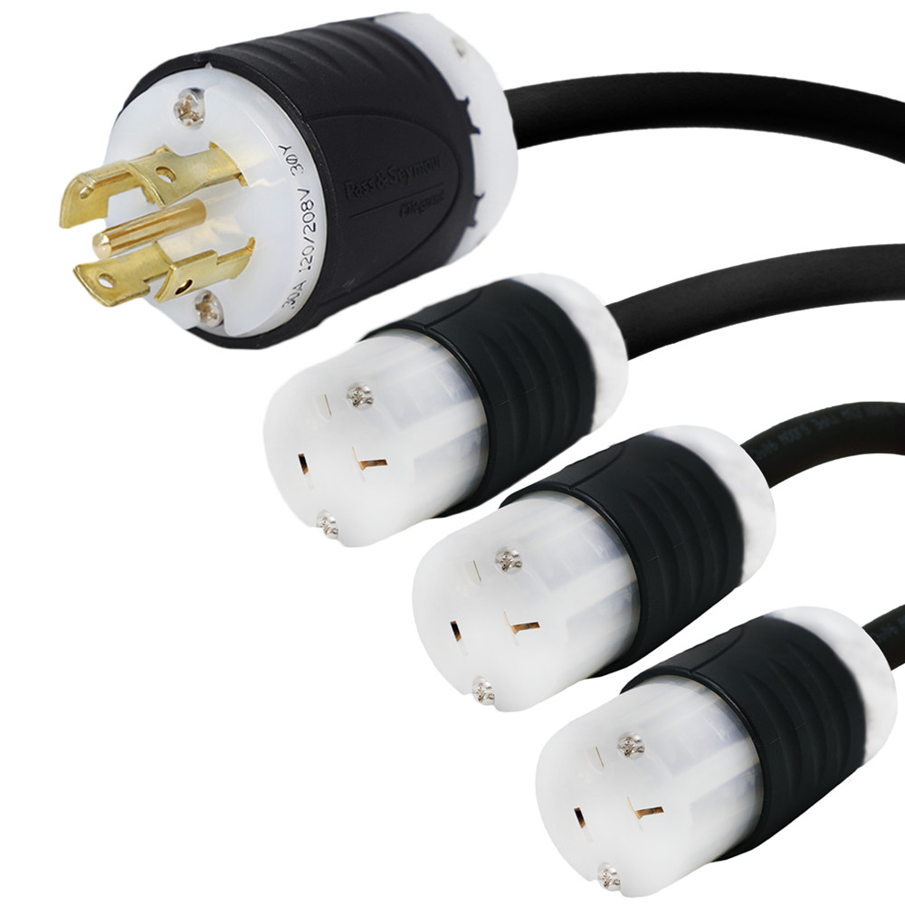 L21-30P to 3x 5-20R Y Splitter Cord 10 ft, 20A/125V 12 AWG – Iron Box IBX-2144