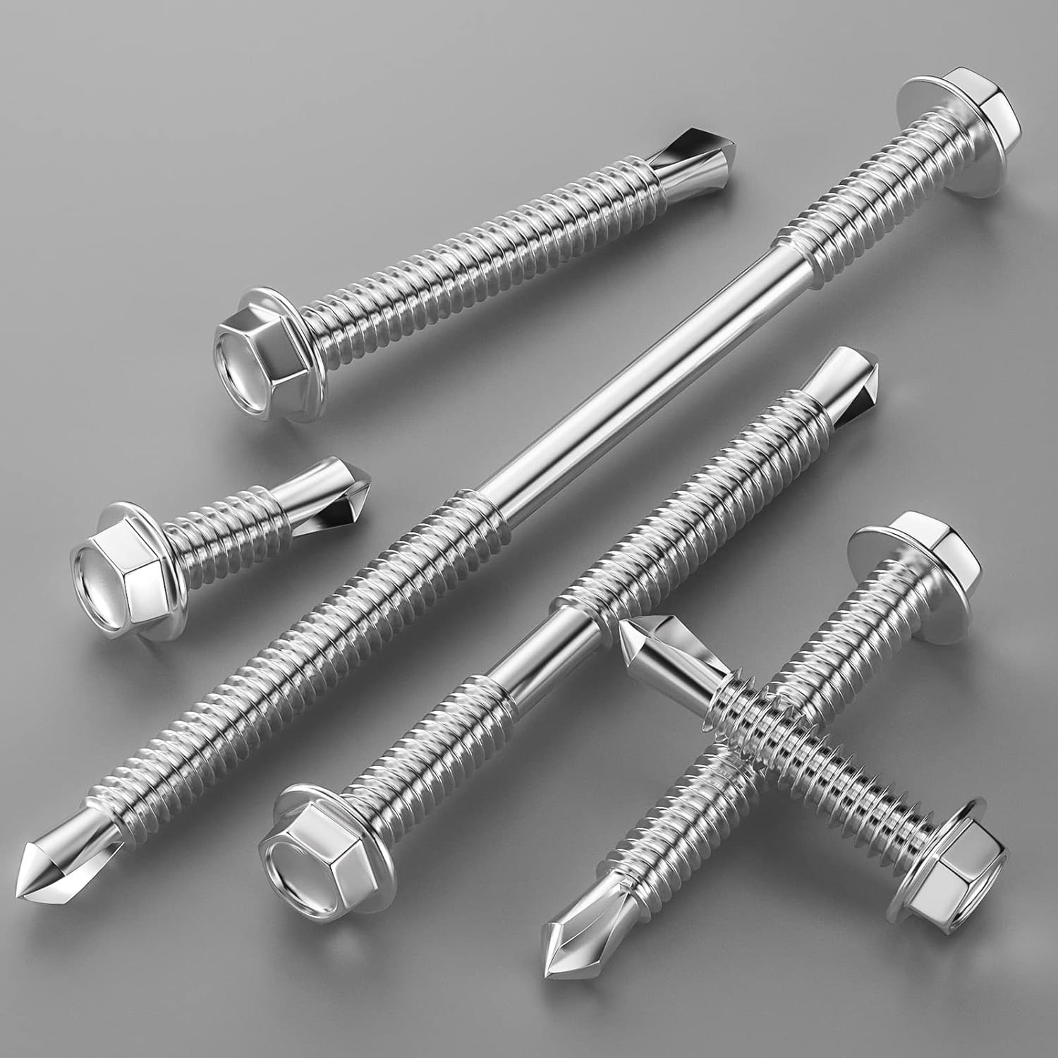 300Pcs Hex Washer Head Self Drilling Screws, 410 Stainless Steel Metal SheetS…