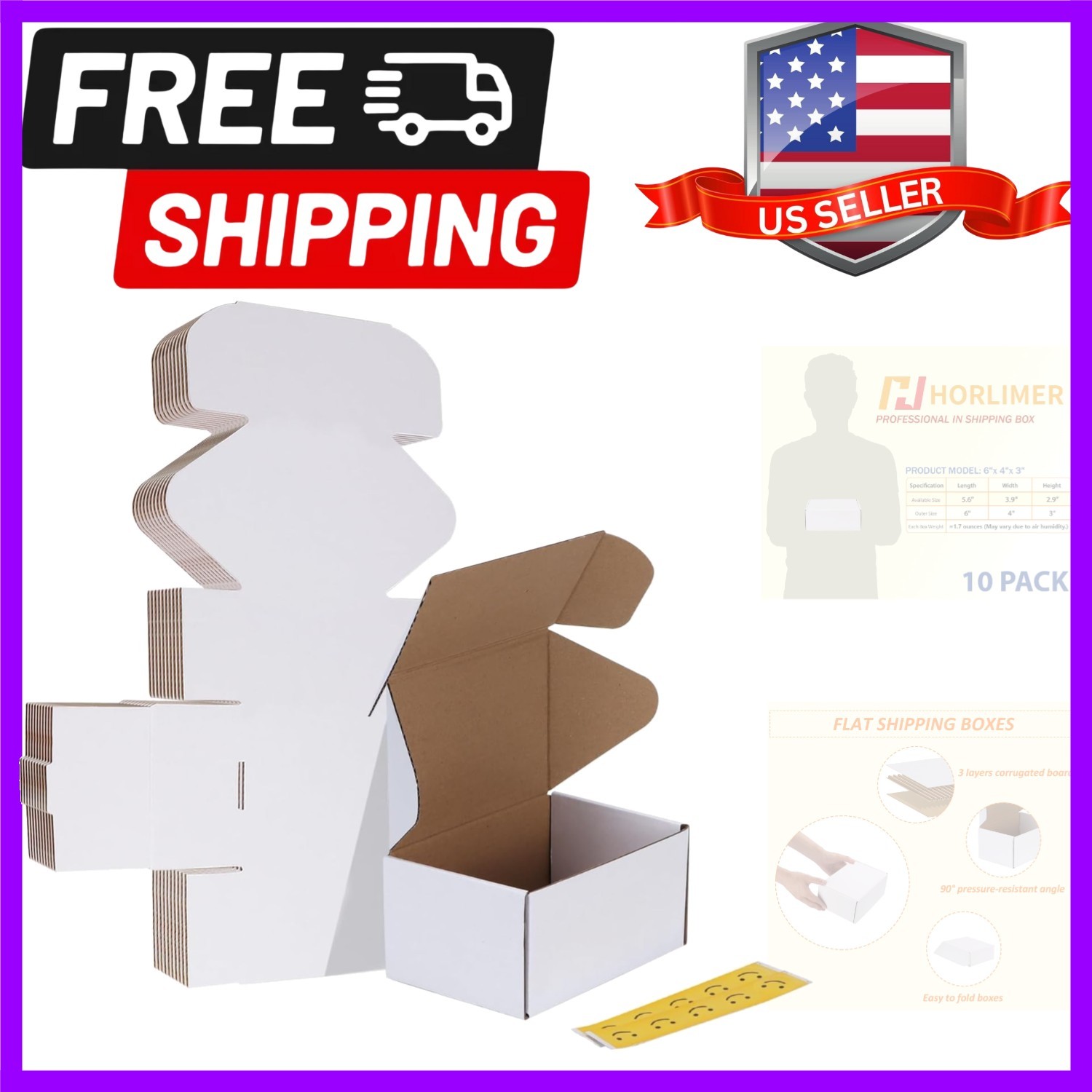 10 Pack 6x4x3 Shipping Boxes, White Corrugated Cardboard Box for Mailing, Pac…
