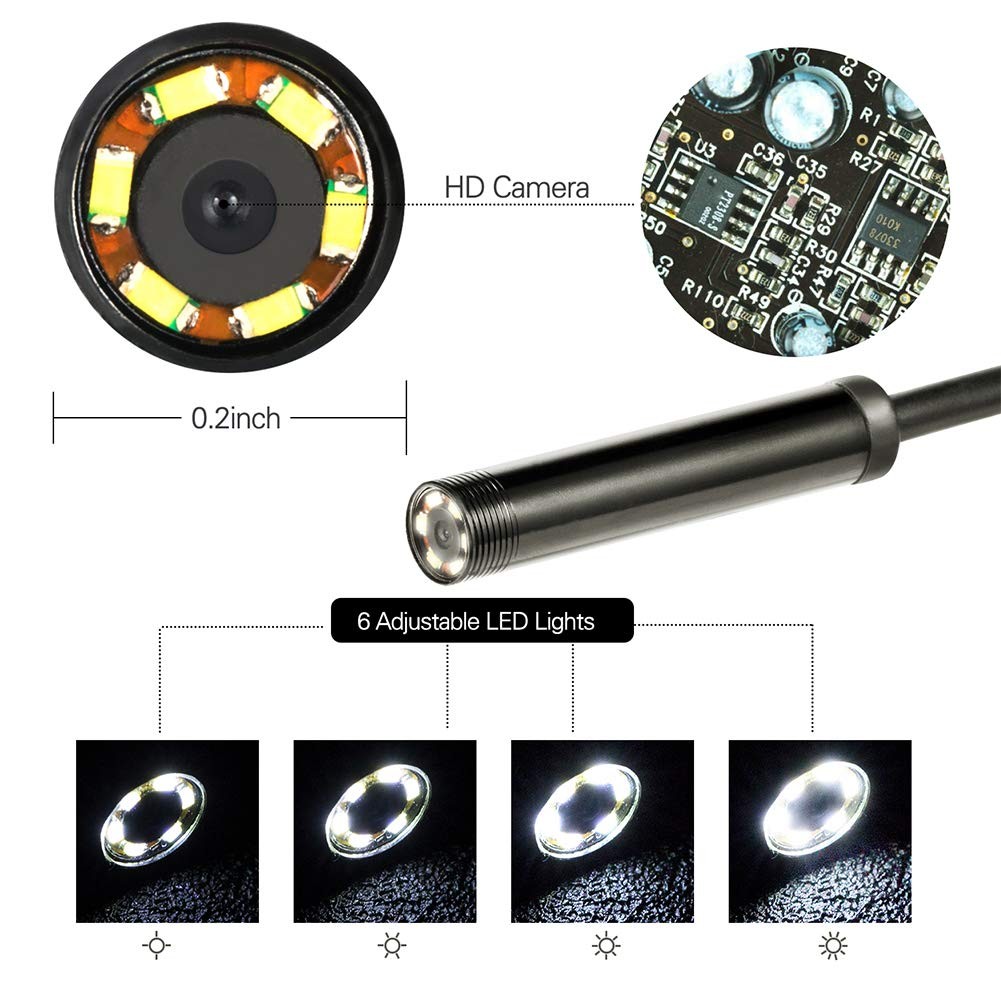 Endoscope Camera with Light, 1920P HD Borescope Camera with 8 LED Lights 16.4ft