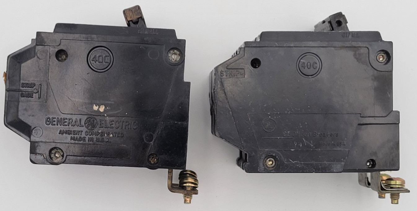 GE Mixed Lot of 2 Breakers THQB2120/THQB2130 20A & 30A 2P 120/240V Bolt-On USED