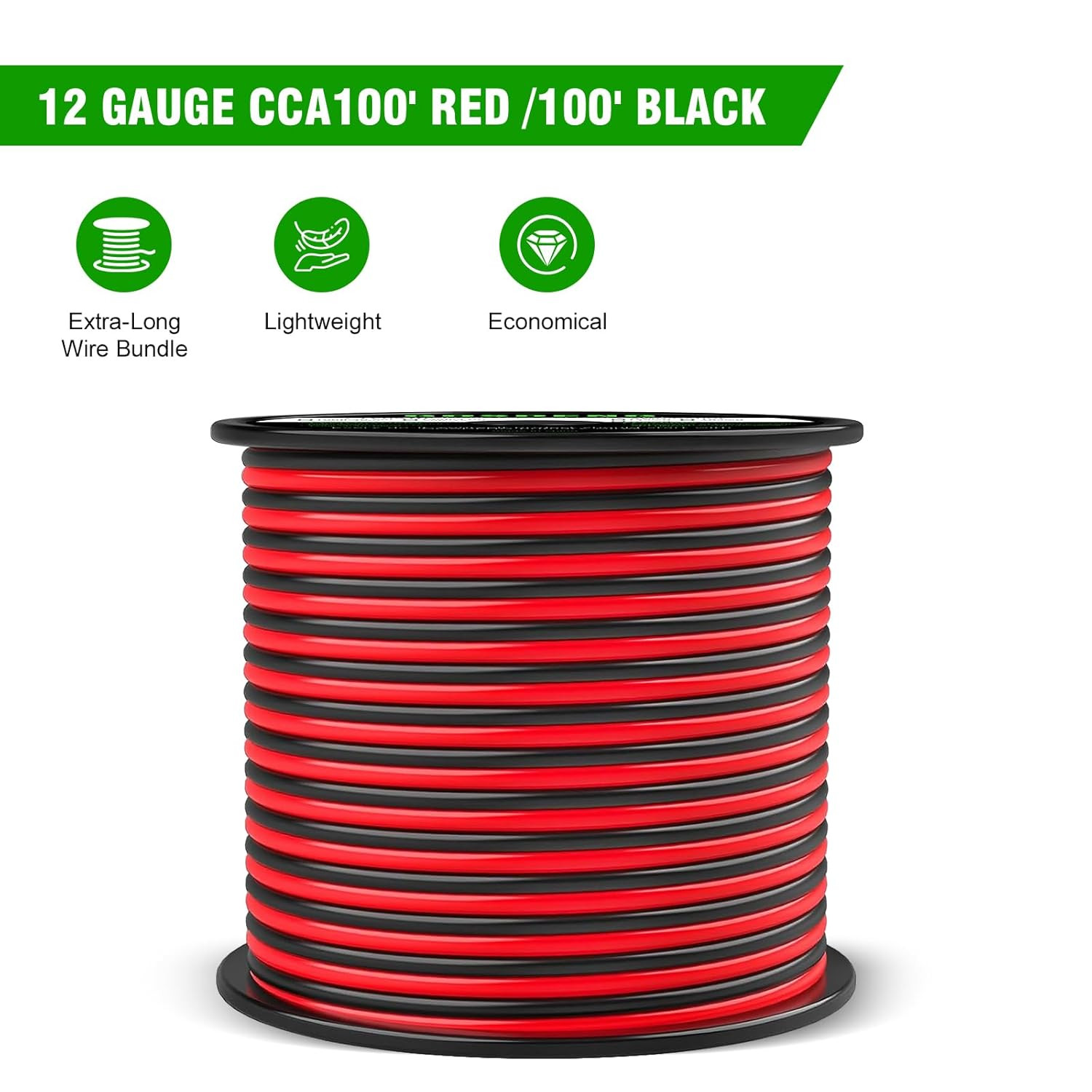 12 Gauge Wire 100FT, 2 Conductors Electrical Wire Red and Black Cable, Low Volta
