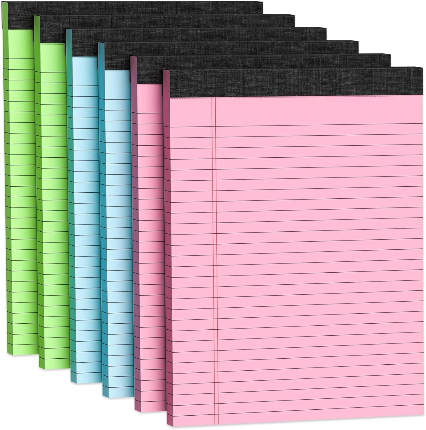 6 Pack Colored Legal Pads 8.5 x 11 Wide Ruled Writing Tablets Backboard
