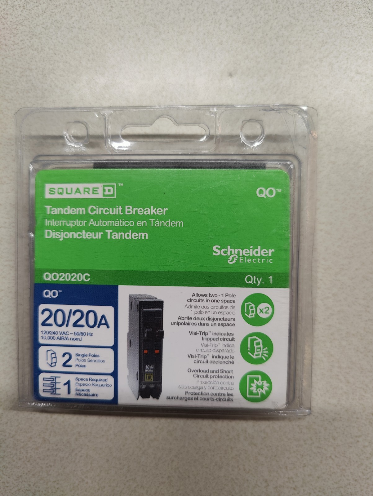 Square D QO2020 QO2020C Twin/Tandem 20/20A 2 Single Poles Breaker