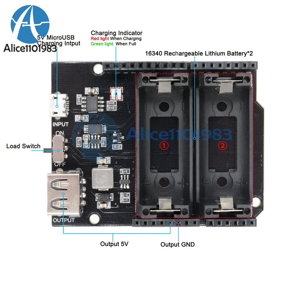 ESP8266 ESP32 16340 Battery Shield Power Bank Supply Module for Arduino UNO R3