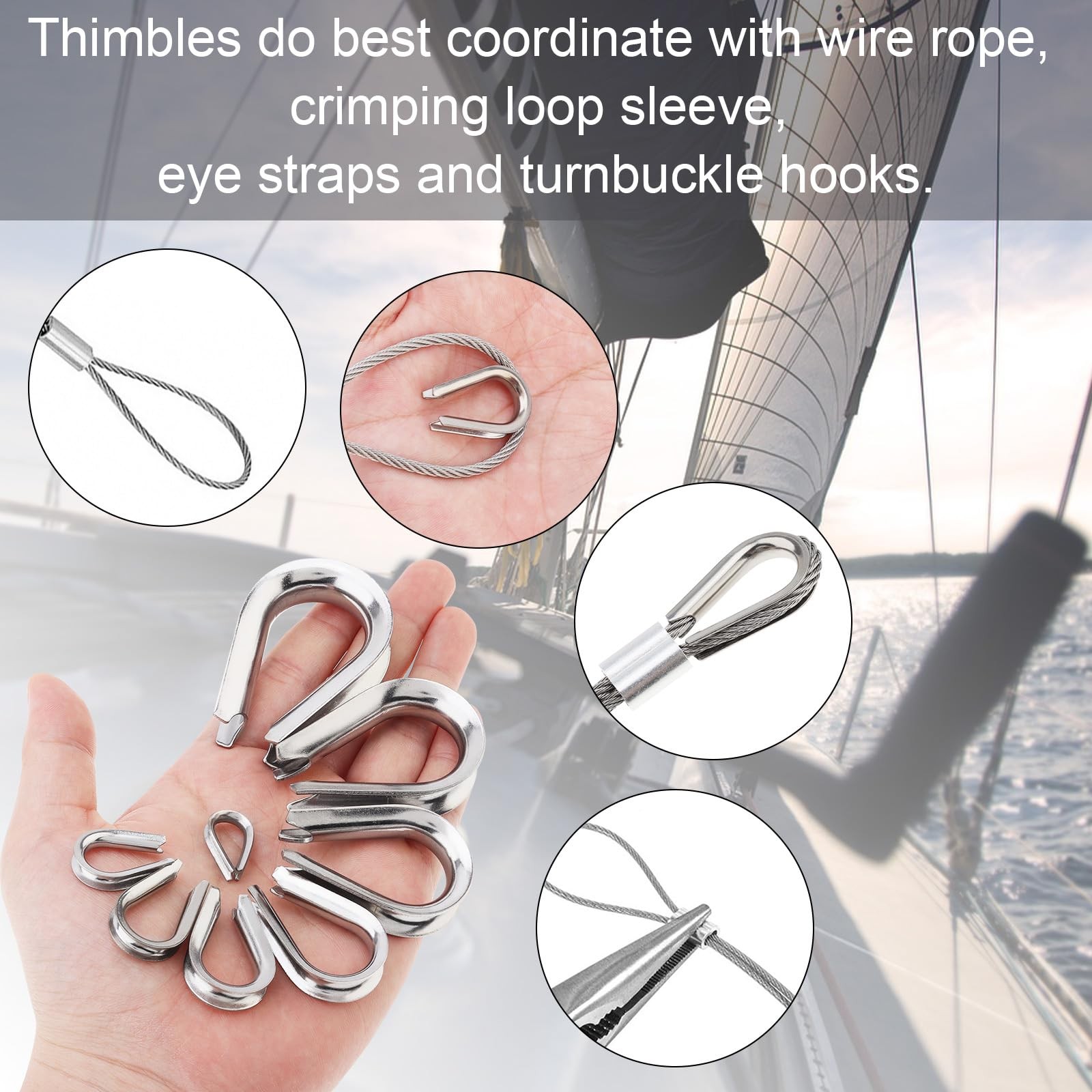 50Pcs M5 Wire Rope Thimbles 3/16″ Stainless Steel Thimble for Diameter Cable