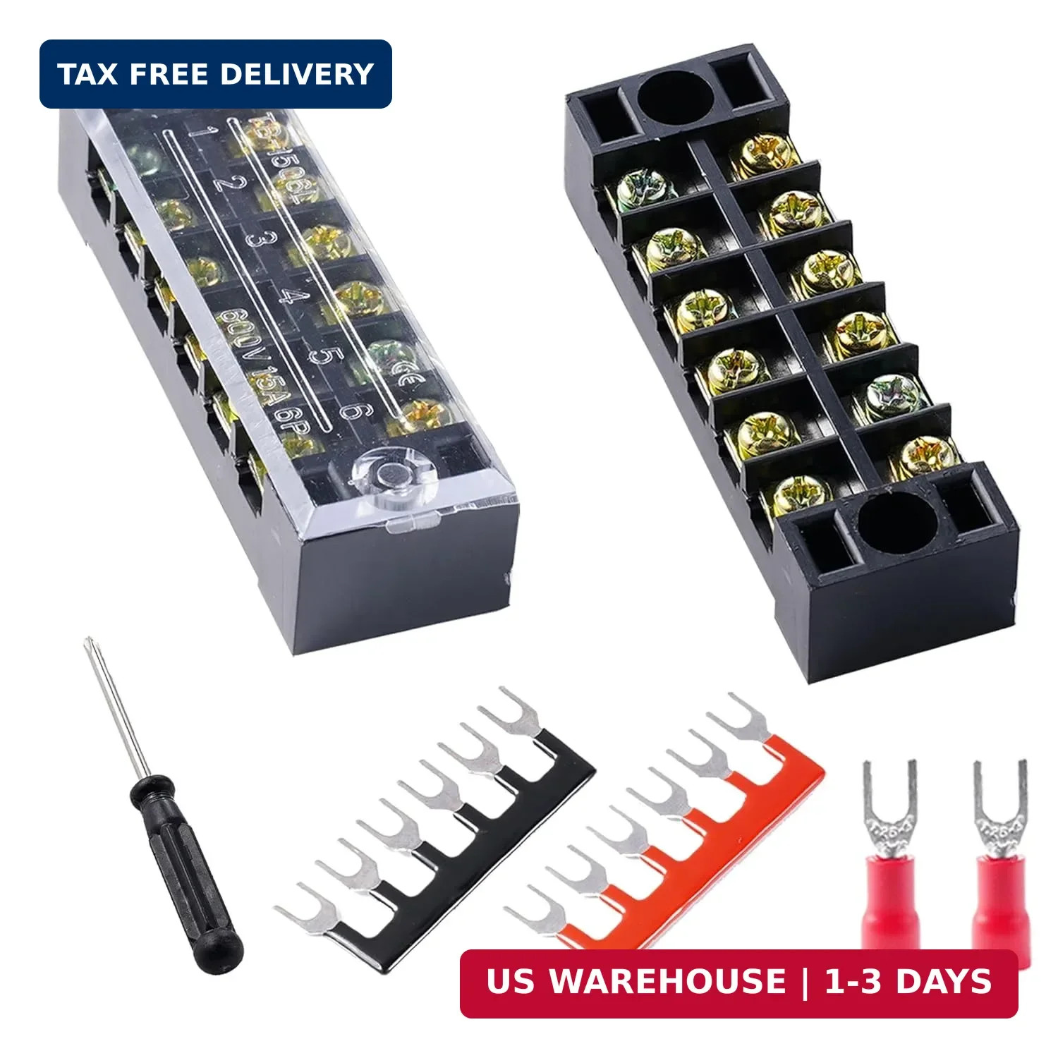 Terminal Block (2 Sets) 2Pcs 6 Positions Dual Row 600V 15A Screw Terminal Strip