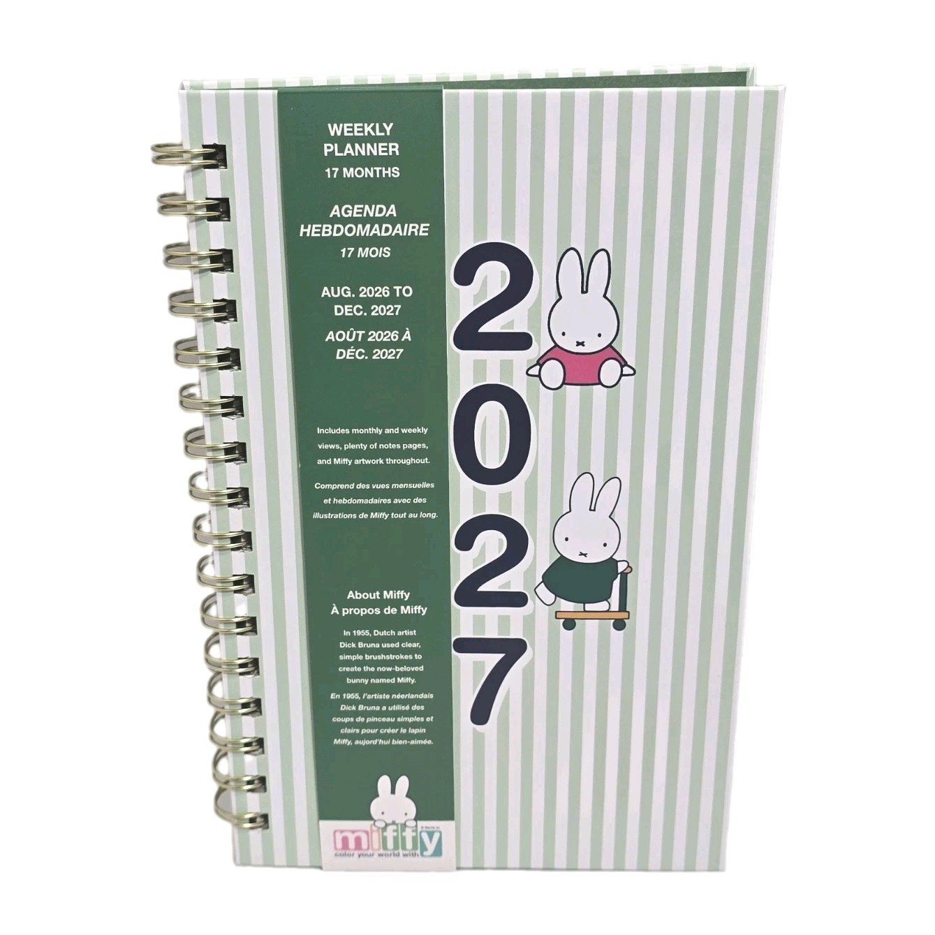 Miffy Green & White Weekly Planner: Aug 2026 – Dec 2027 New