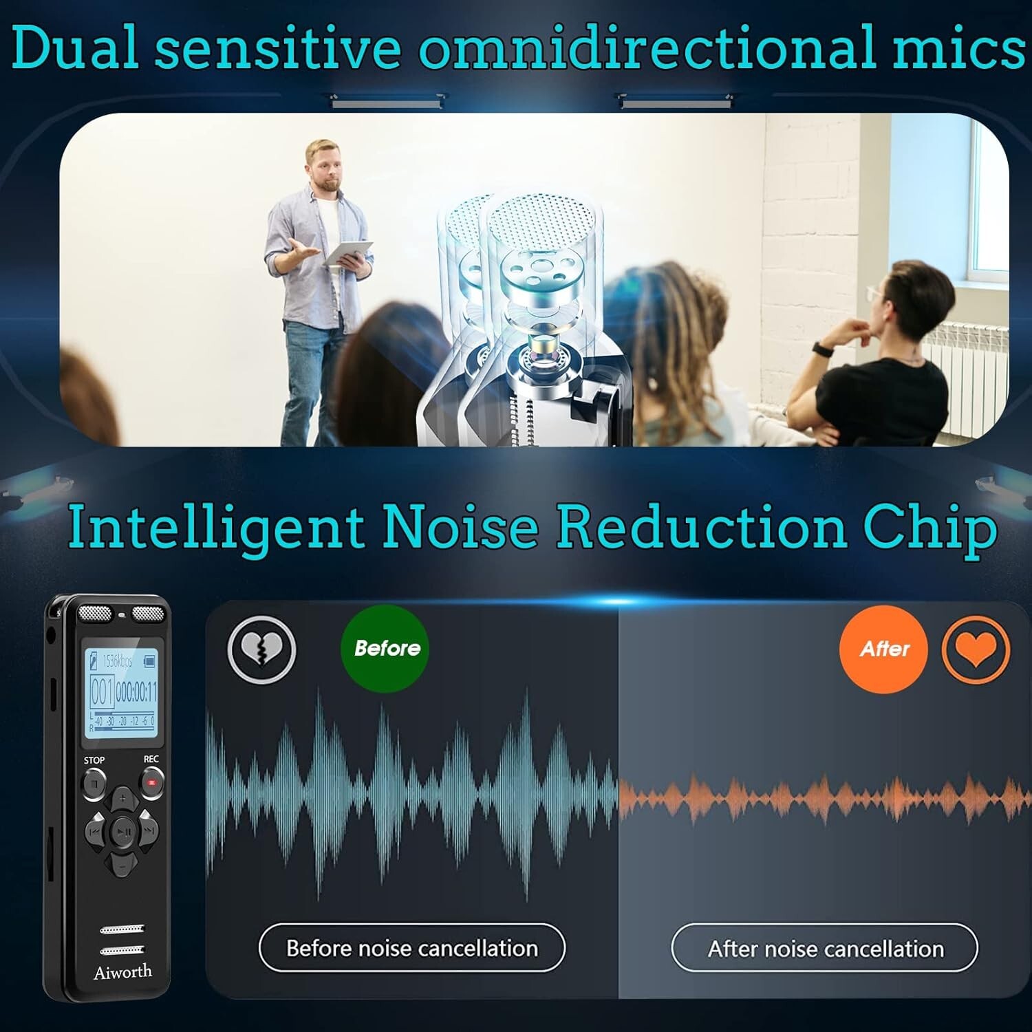 High-Quality Voice Activated Recorder – 1536Kbps Stereo with Password Protection