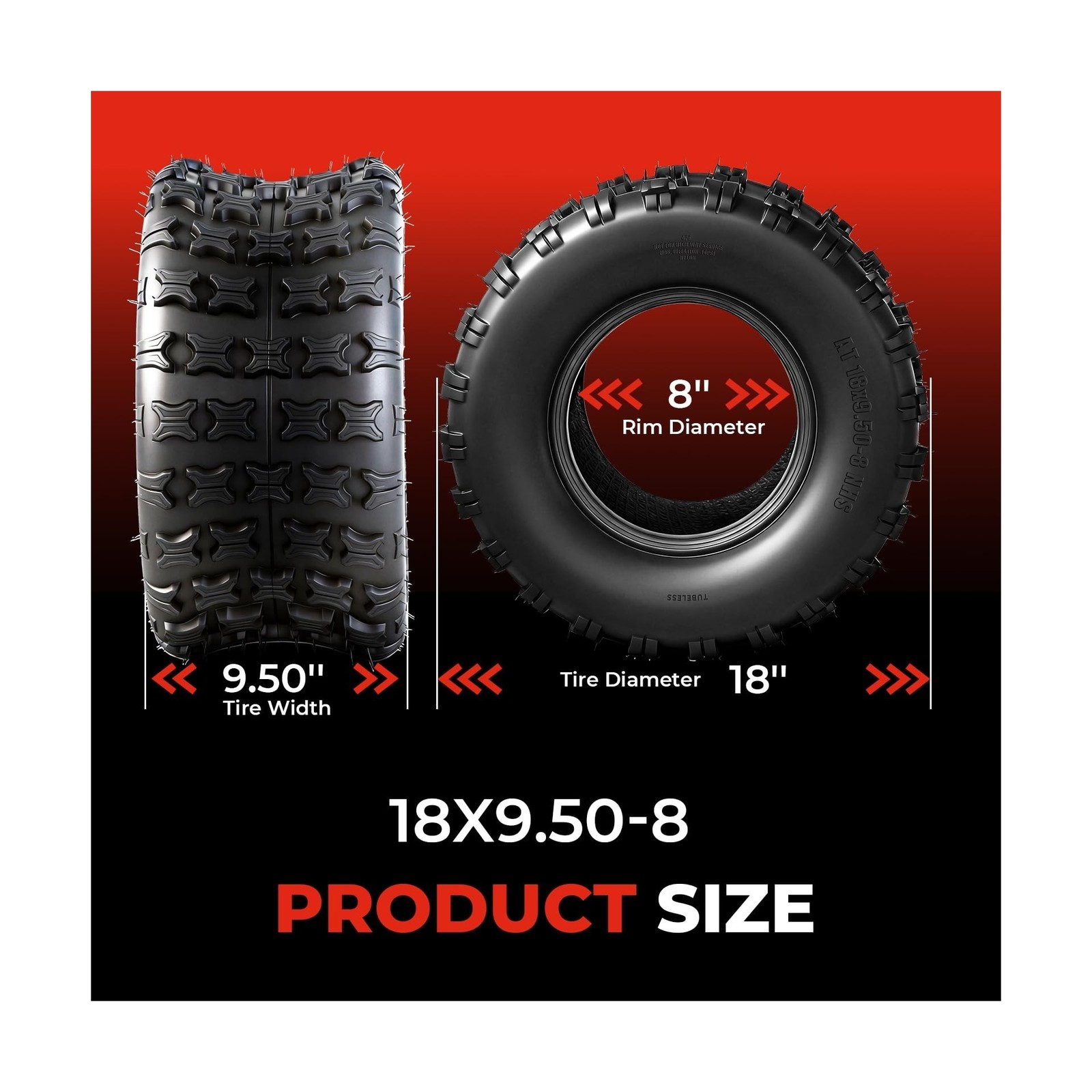 Set of 2 18×9.5-8 ATV UTV Tires, 18×9.5×8 All-Terrain Tires, 4-Ply Rated, Hea…