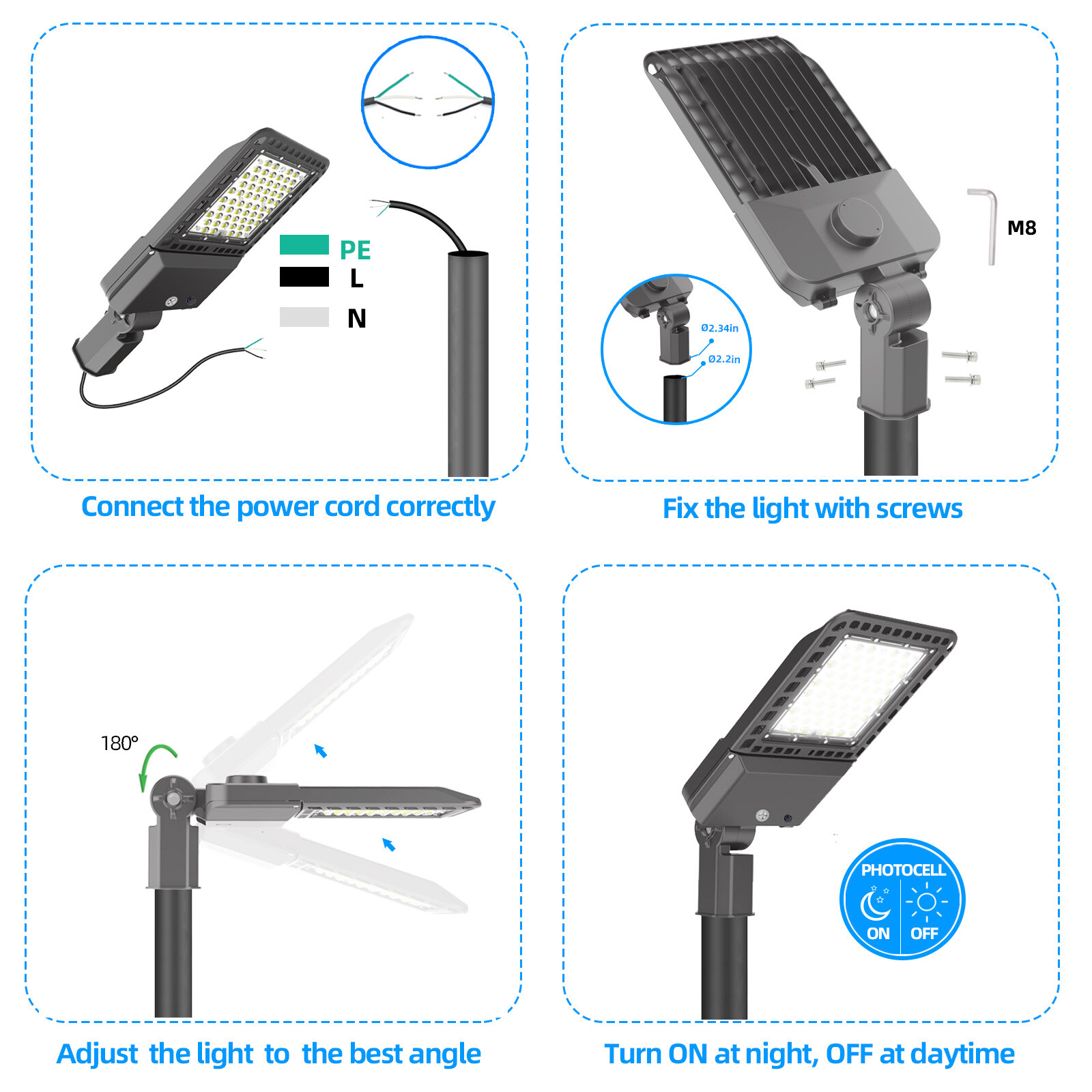 Ultra Bright 200W LED Street Lights Waterproof for Parking Lot Yard Garden Patio
