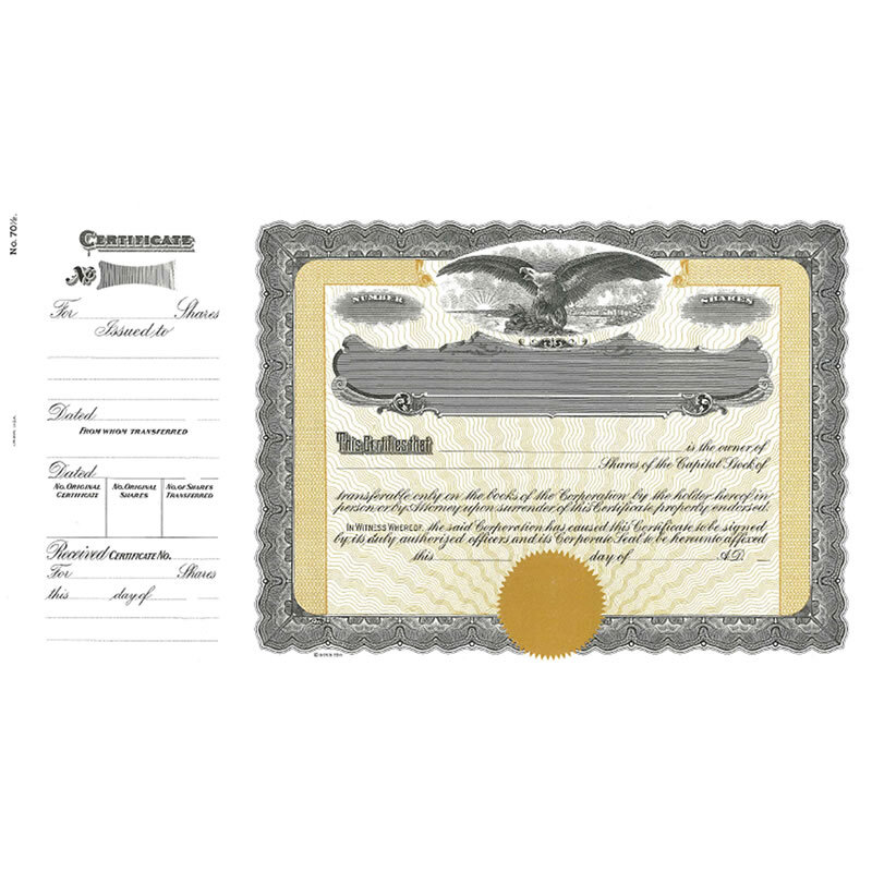NEW Goes 70-1/2 Stock Certificate Size 8-1/2″ Tall x 15″ Wide
