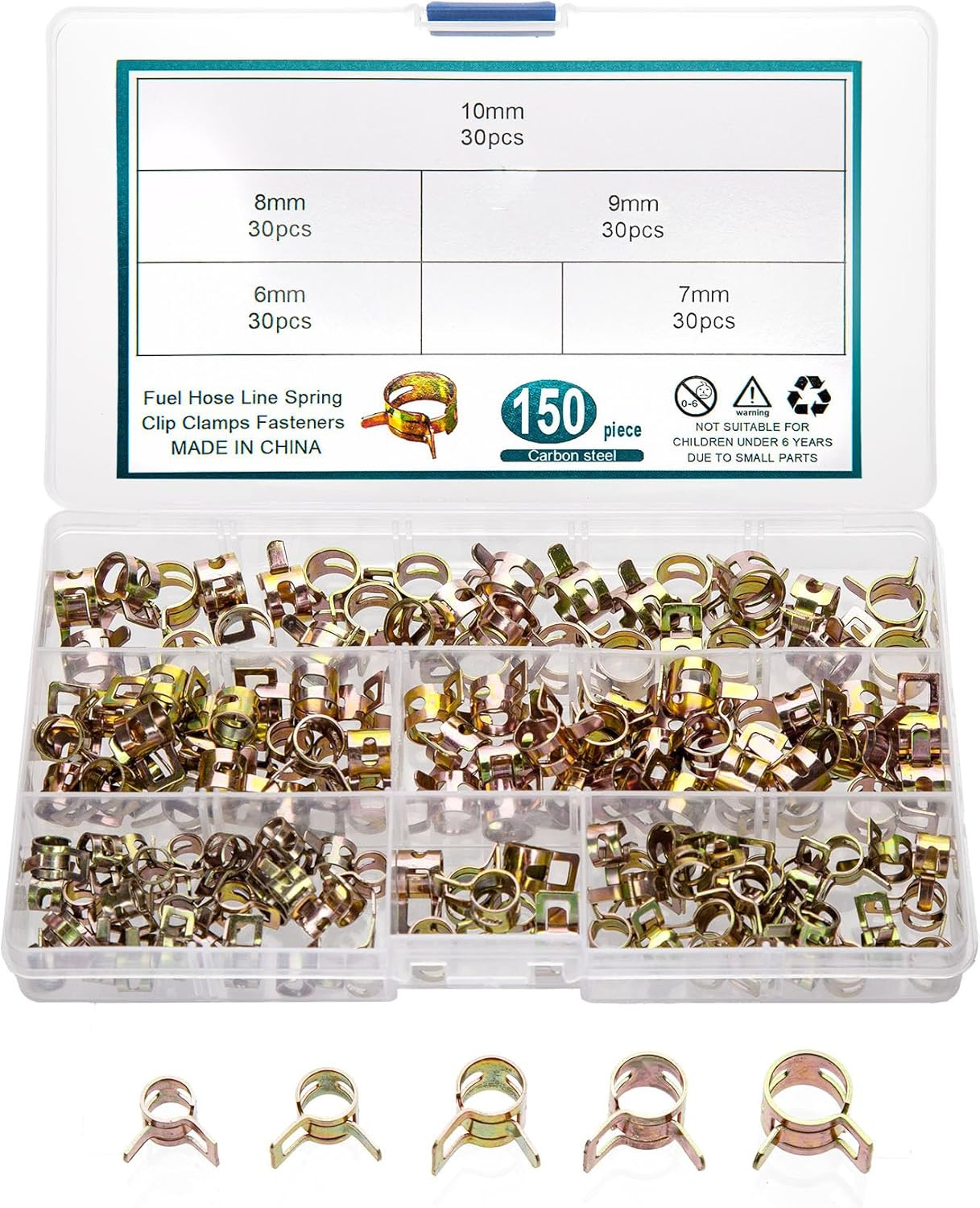 150 Pcs Fuel Line Spring Hose Clamps, Spring Band Type Spring Clips Clamps Kit,