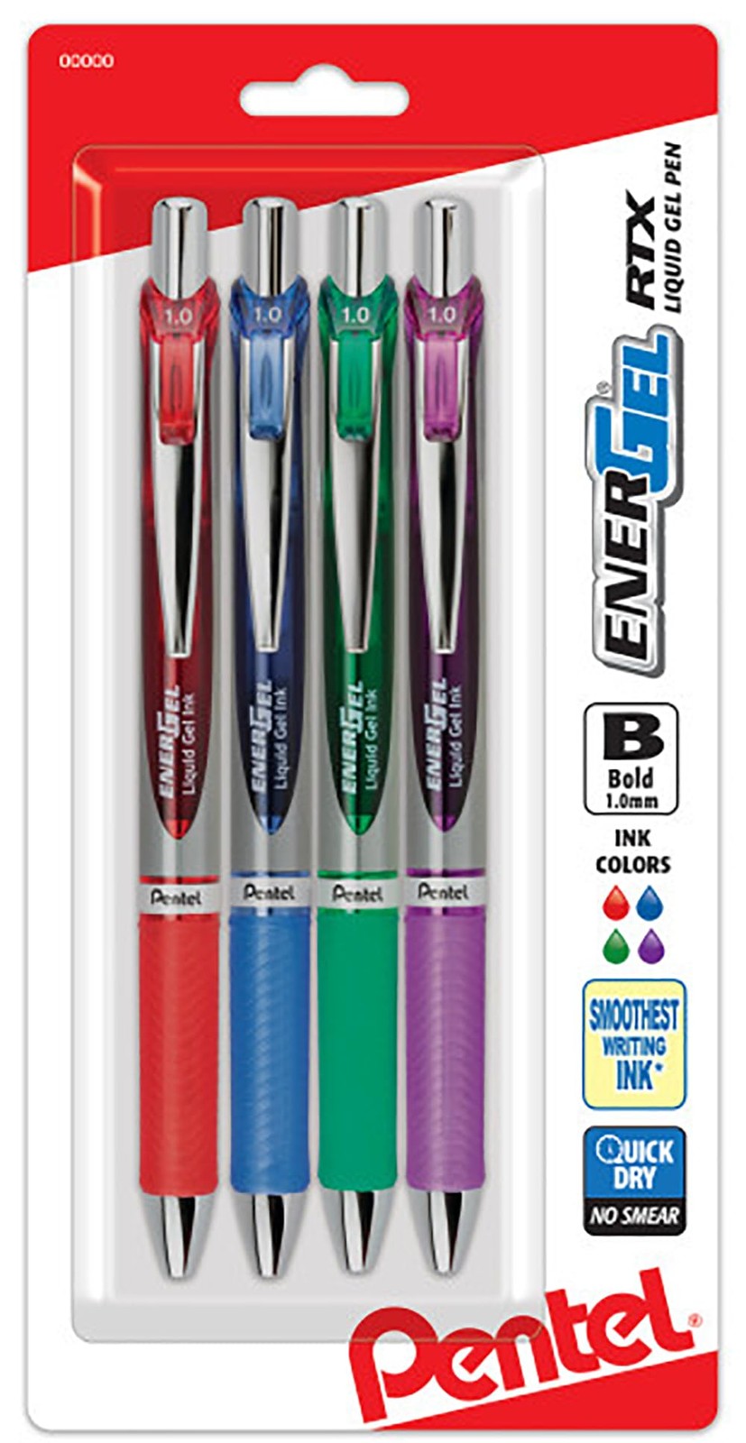 Pentel EnerGel RTX Retractable Liquid Gel Pens Assorted Colors Pack of 4
