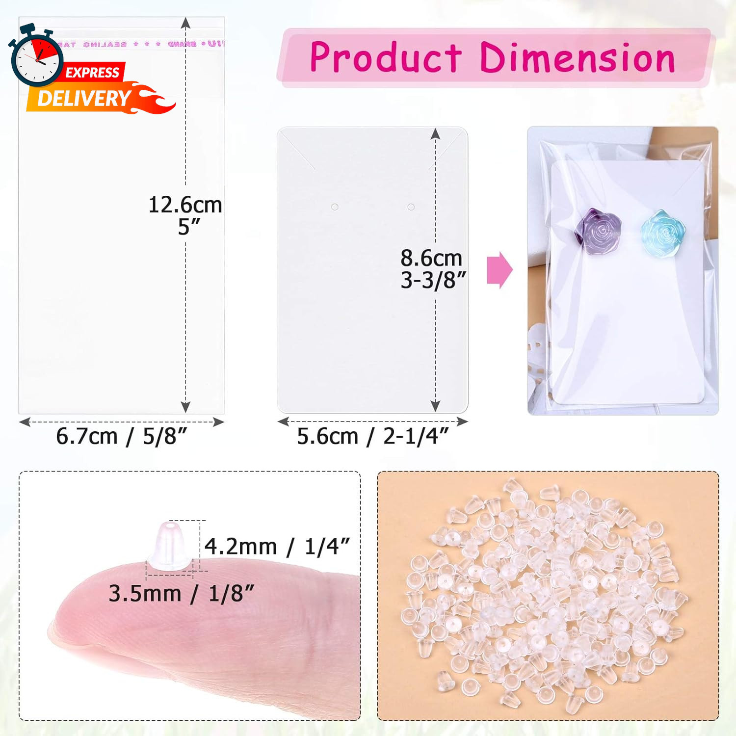 Anezus White Earring Packaging Kit – 400 Pcs with Display Cards, Self-Sealing Ba