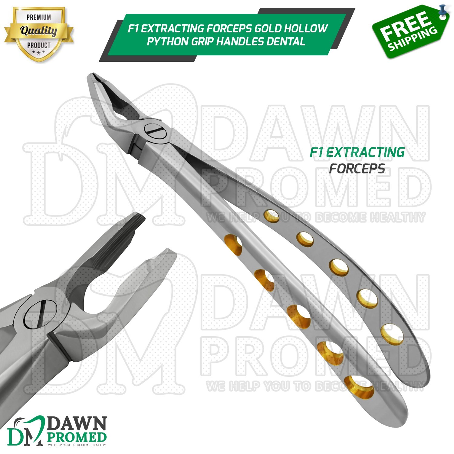Extracting Forceps F1, F2, F3, F4 & F7 Gold Hollow Python Grip Handles German Gr