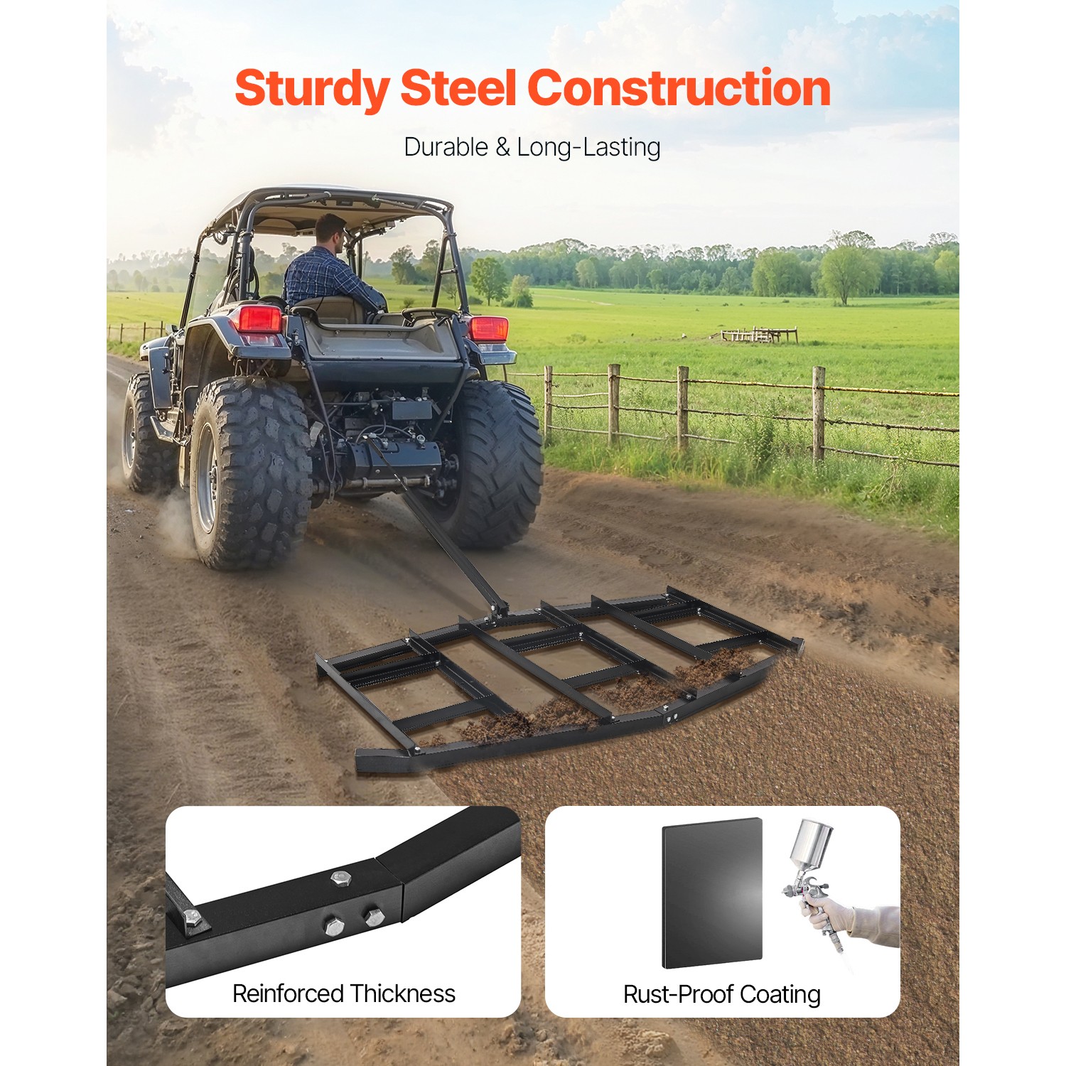 Drag Harrow 84″ Width Tow Behind Drag Harrow Steel Gravel Grader ATV UTV