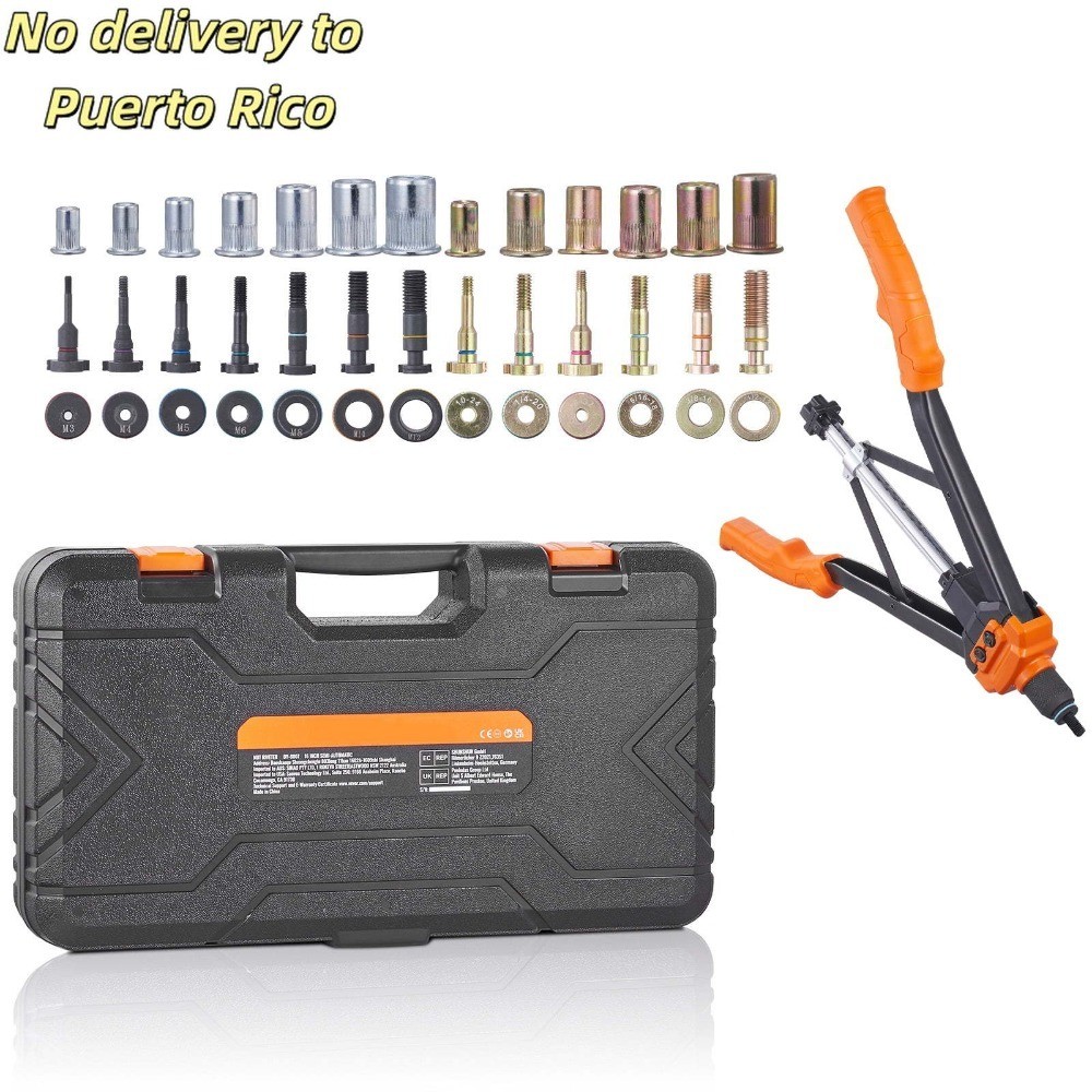 16″ Rivet Nut Tool, 13 Mandrels & 186 Nuts, Metric/SAE, Semi-Auto Retraction