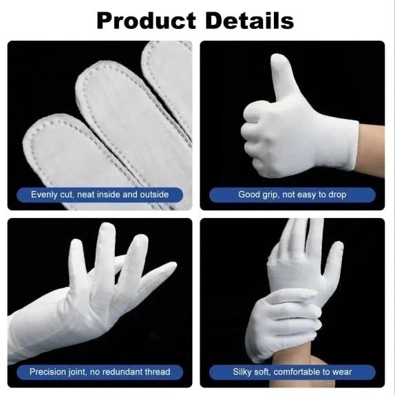 3 Pairs White Cotton Gloves for Dry Hands Sleeping, Moisturizing Spa Lotion Glov