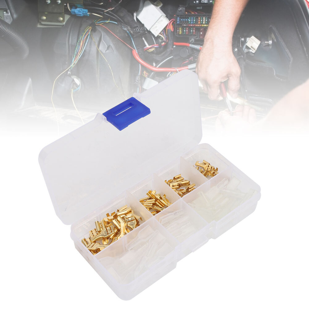 120Pcs 6.3mm 4.8mm 2.8mm Gold Copper Wire Terminal Connector Kit With Sleeve