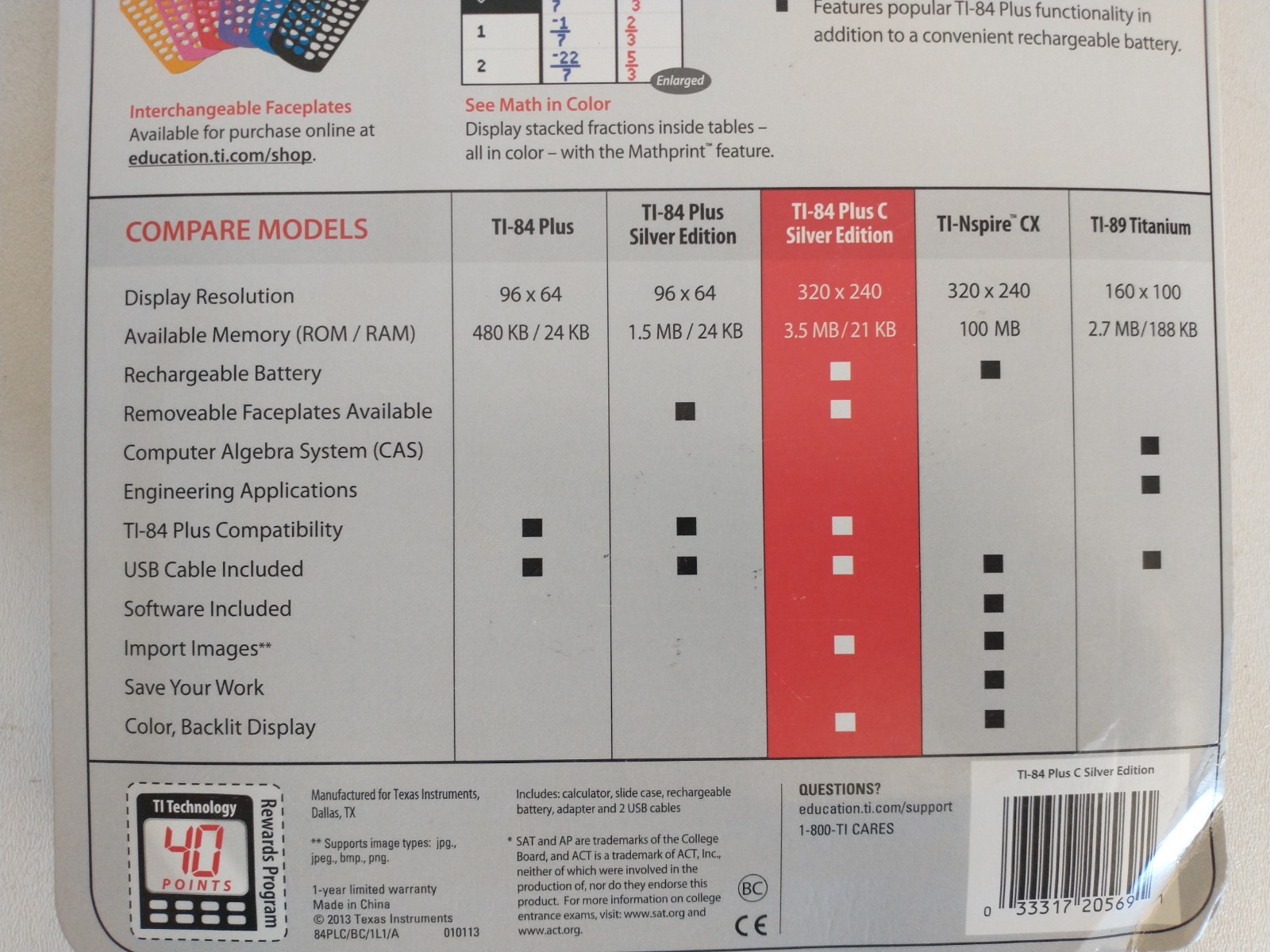 Texas Instruments TI-84 Plus C Silver Edition Graphing Calculator Black – New