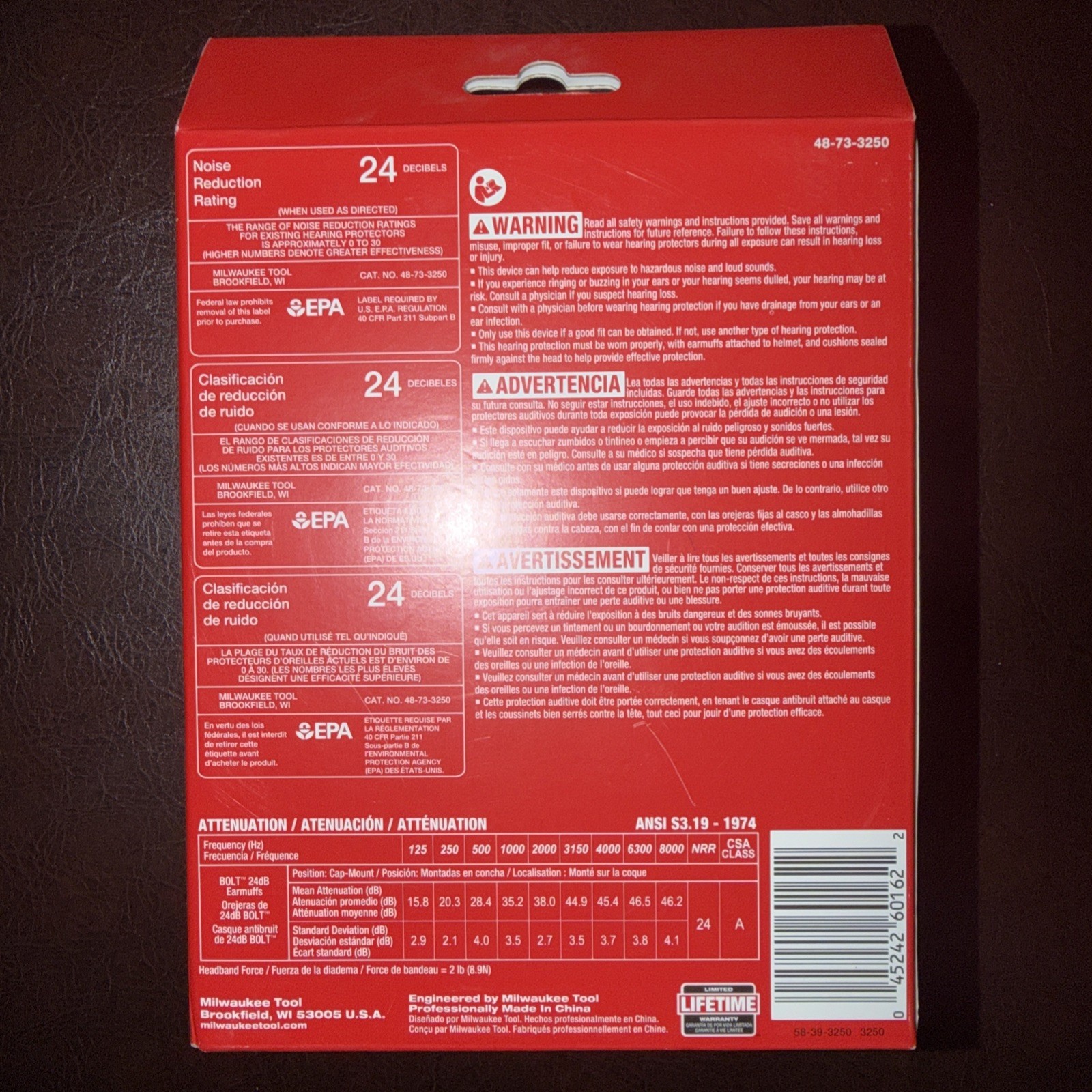 Milwaukee 48-73-3250 BOLT Earmuffs 24dB Helmet Hard Hat Hearing Protection