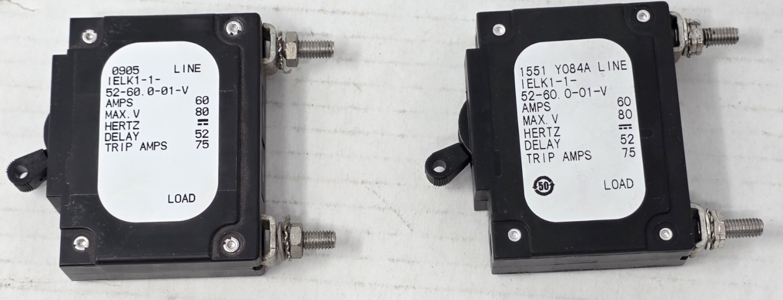 (Lot of 2) Airpax Magnetic Circuit Breaker 60A IELK1-1-52-60.0-01-V