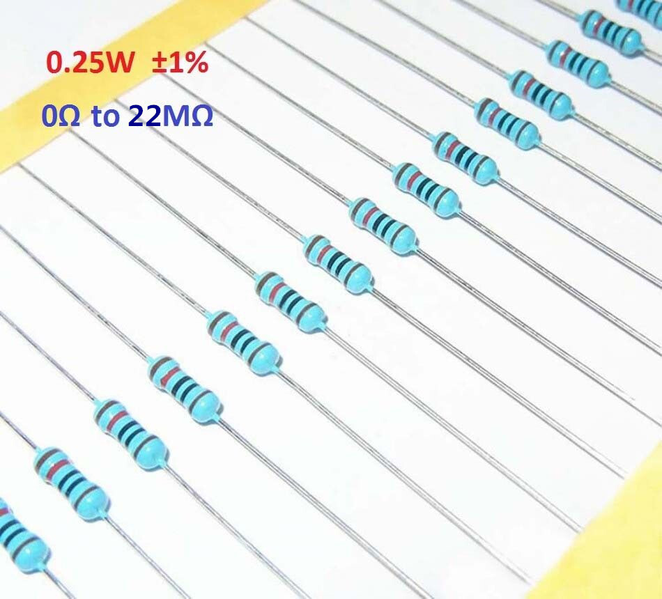 100PCS 1/4W 0.25W Metal Film Resistor ±1%- Full Range of Values (0Ω to 22MΩ)