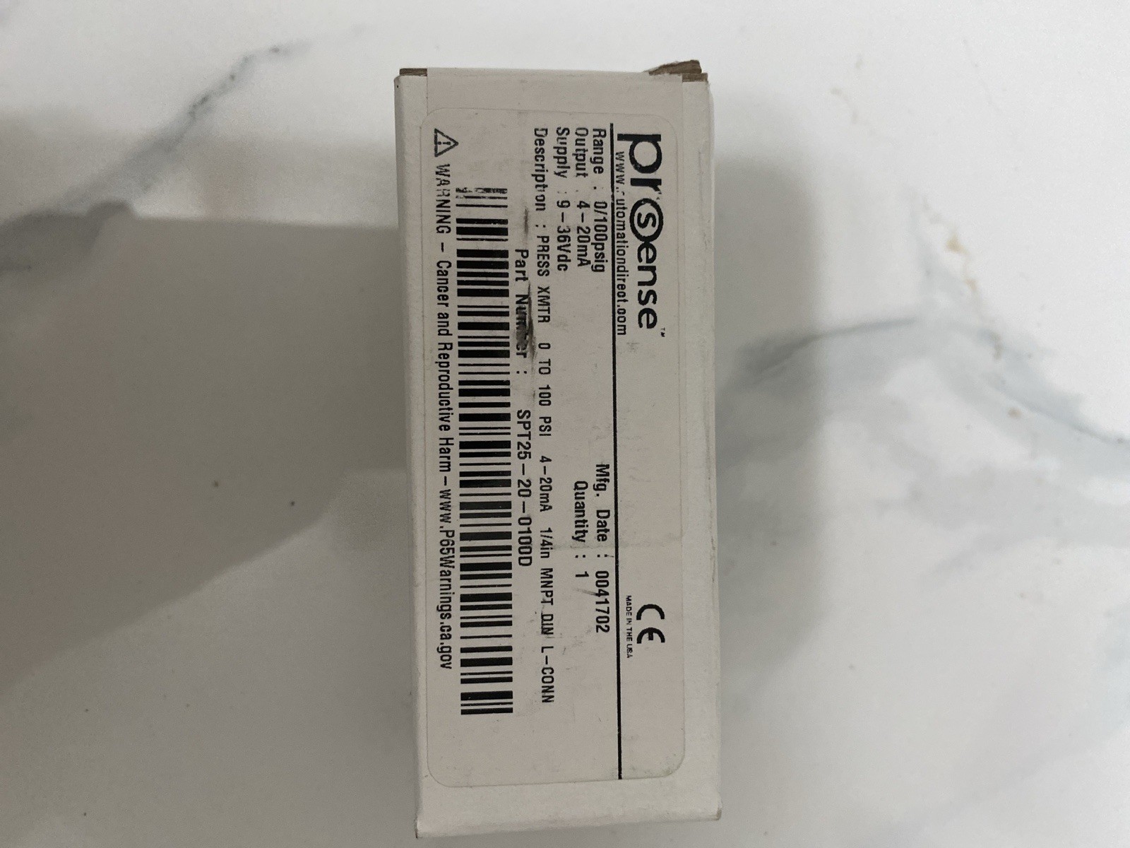 ProSense SPT25-20-0100D Pressure Transducer 0-100 PSI 4-20mA Analog DC Shielded