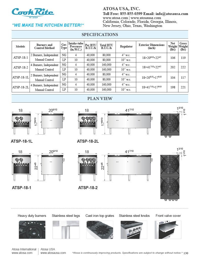 Atosa ATSP-18-1L-LP 18″ HIGH Stock Pot Stove PROPANE