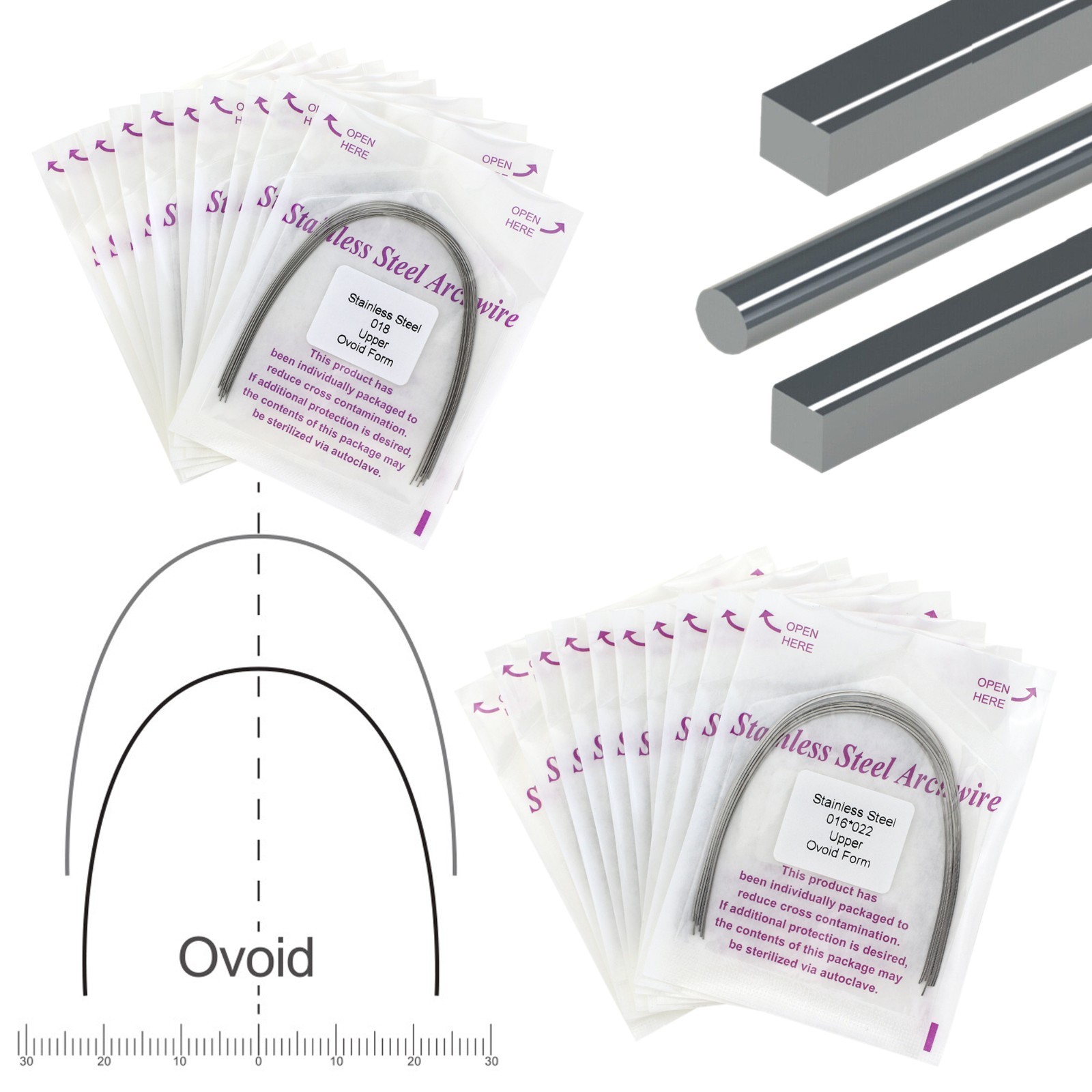 Orthodontic Stainless Steel NITI Arch Wire Round Rectangular Ovoid Natural U/L