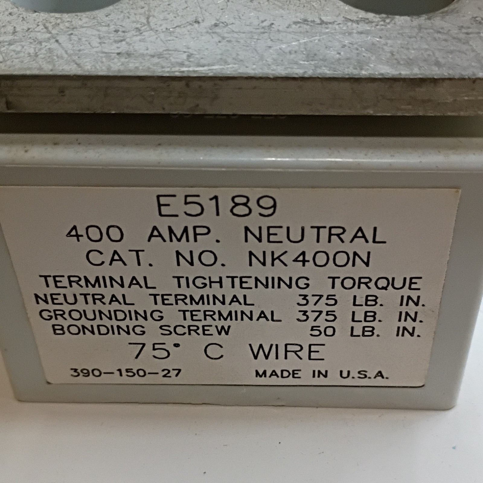 400 Amp Neutral Terminal Block NK400N Metal Silver Branch Circuit