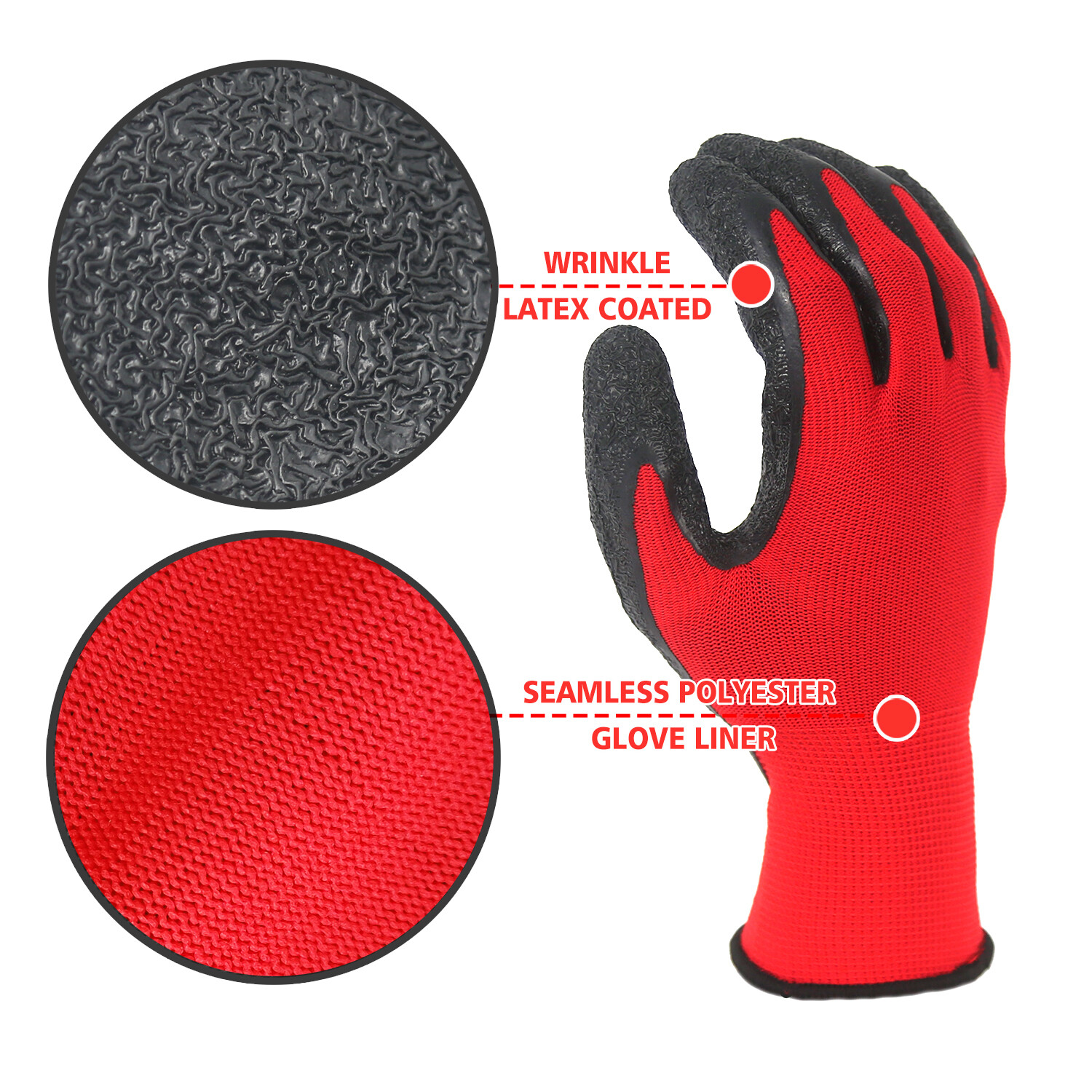 EvridWear 12 Pairs Pack Crinkle Latex Rubber Coated Work Gloves