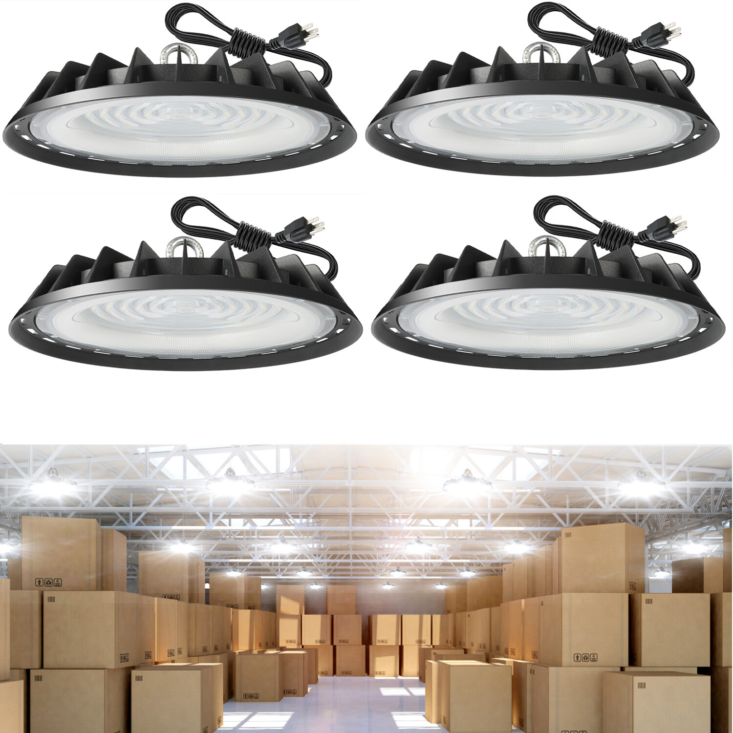 500W LED UFO High Bay Lights IP65 Commercial Lighting for Factory Shop GYM 4Pack