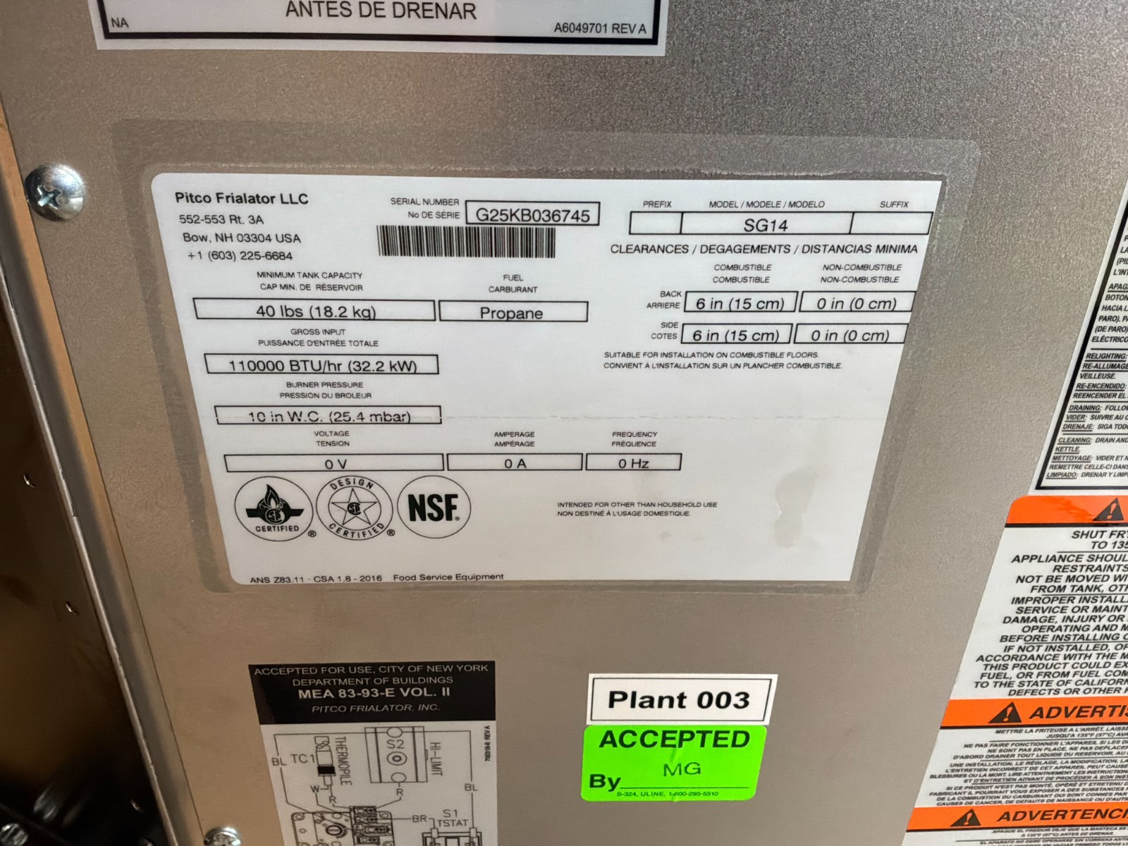 |4999| Pitco SG14-S Gas Fryer – (1) 50 lb Vat, Floor Model, Liquid Propane