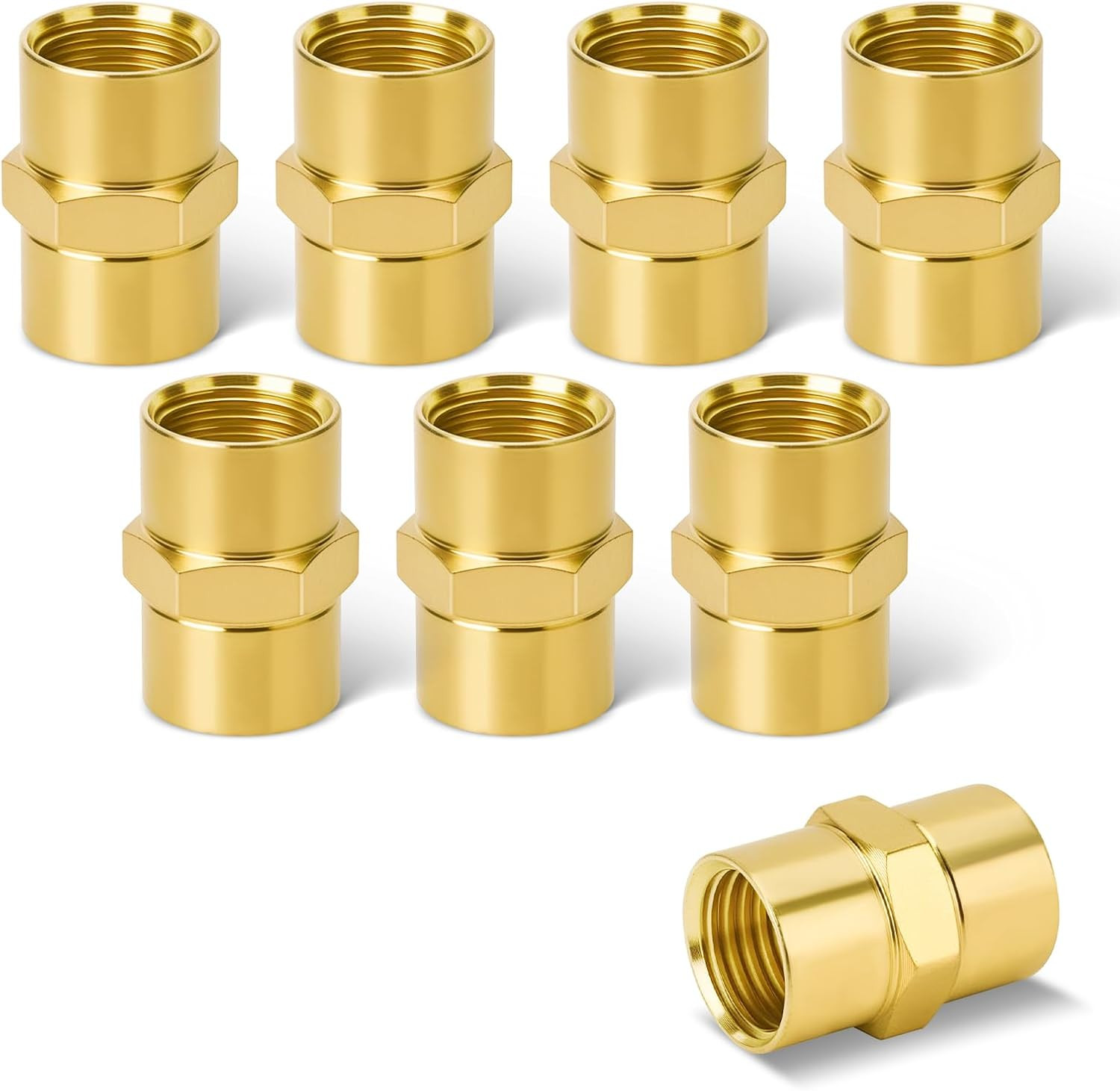 8 PCS Coupling, 1/4 NPT Coupler Female to Female Hex Head Pipe Fitting, Compress