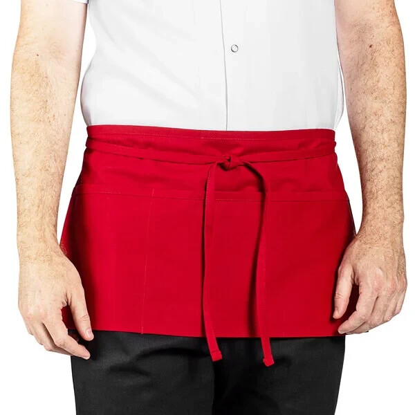 Half Bib Waist Apron Heavy Duty 3 Pocket Waitress Waiter Workwear Unisex Server