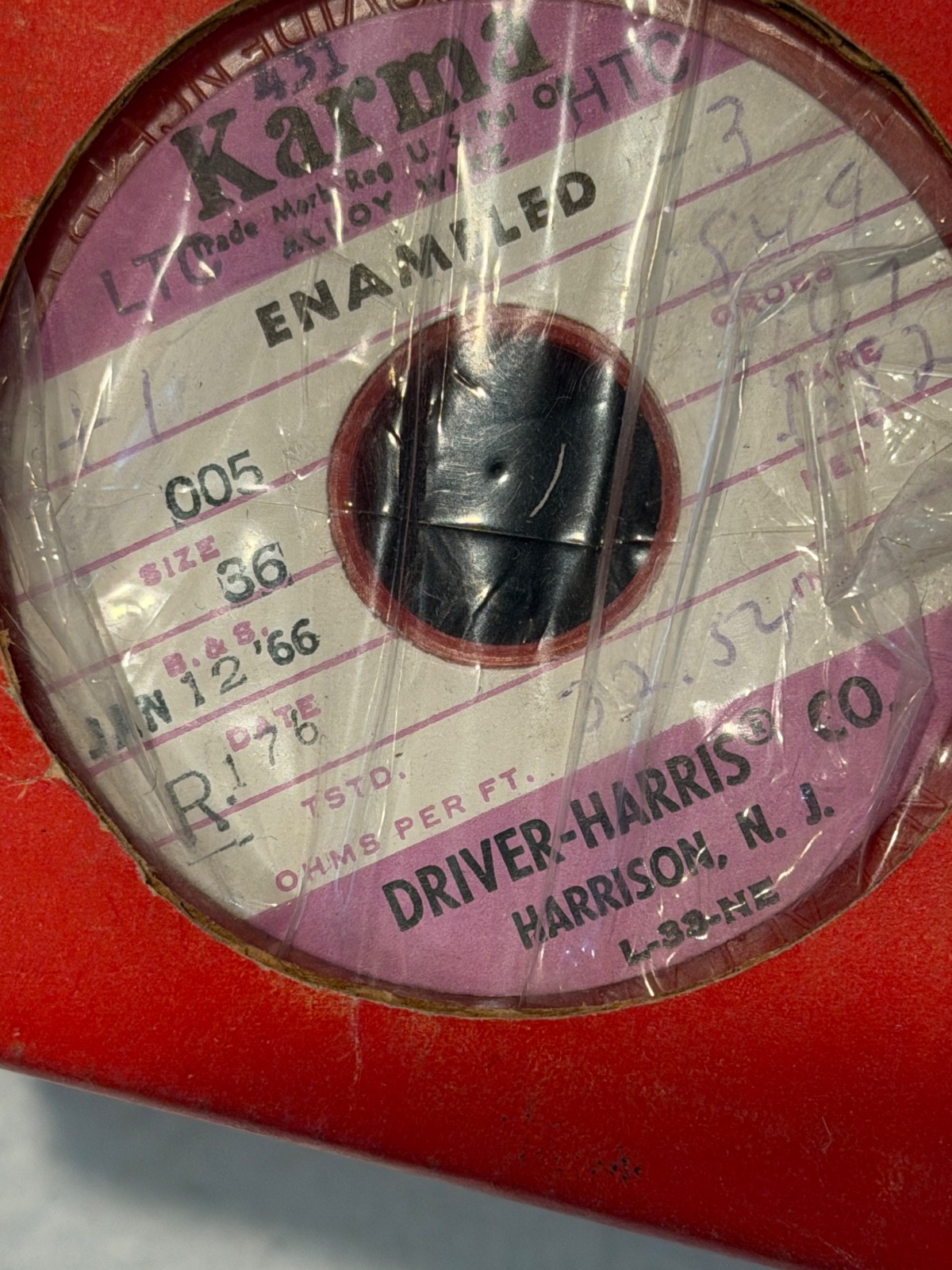 Vintage Driver-Harris Karma 36 AWG Enamel Magnet Wire 1966 Magnet Wire Spool USA