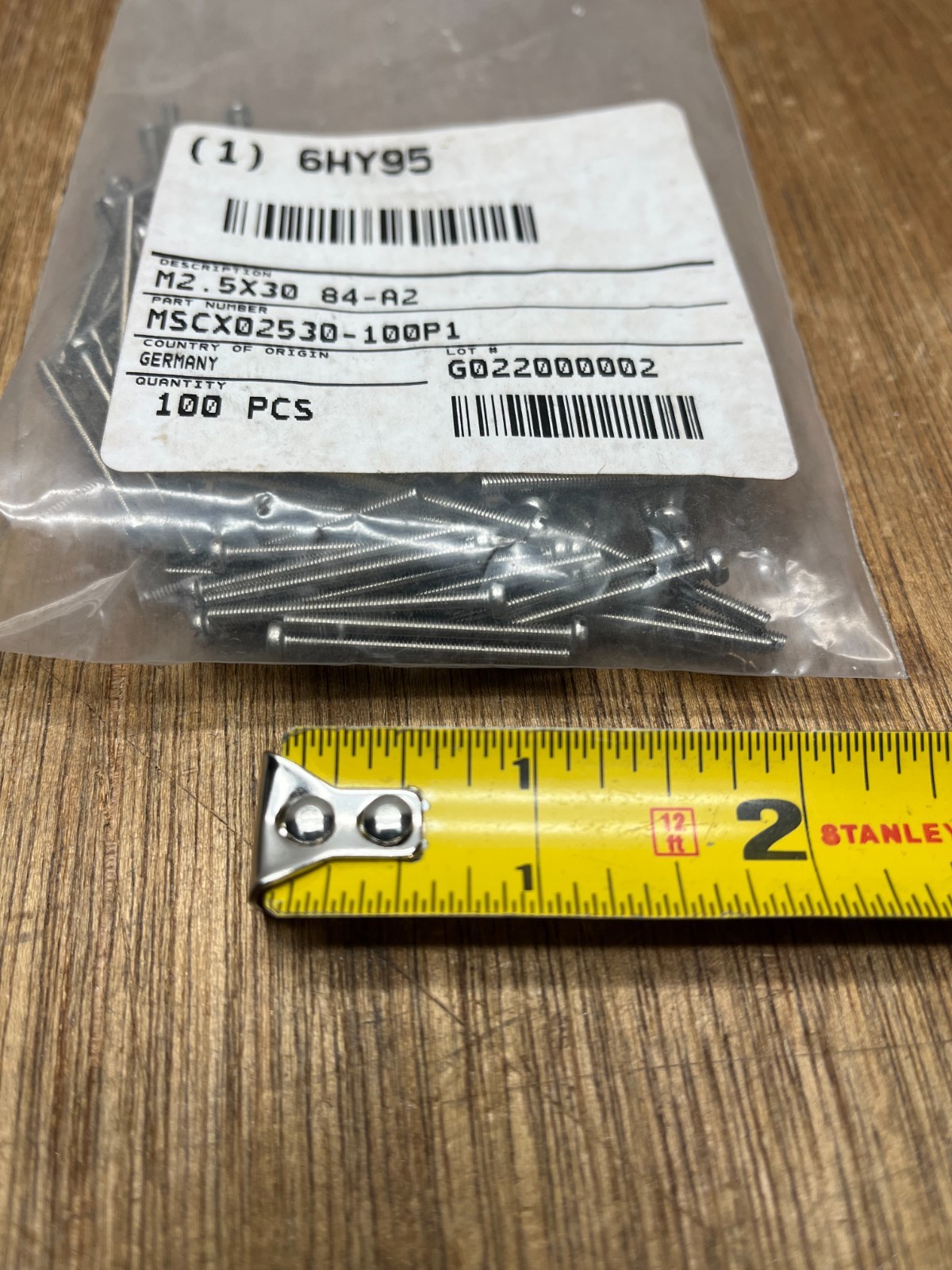 M2.5 X 0.45 Stainless Steel 30 MM Length Slotted Cheese Head Machine Screws