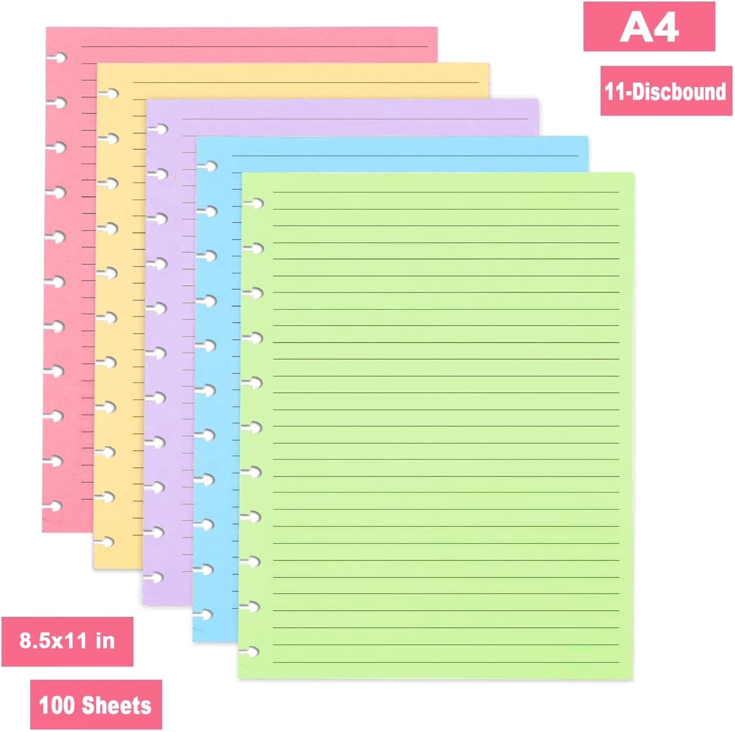 A4 TUL Discbound Lined Refill Paper, 11 Disc Hole Punched Ruled Filler Paper,…