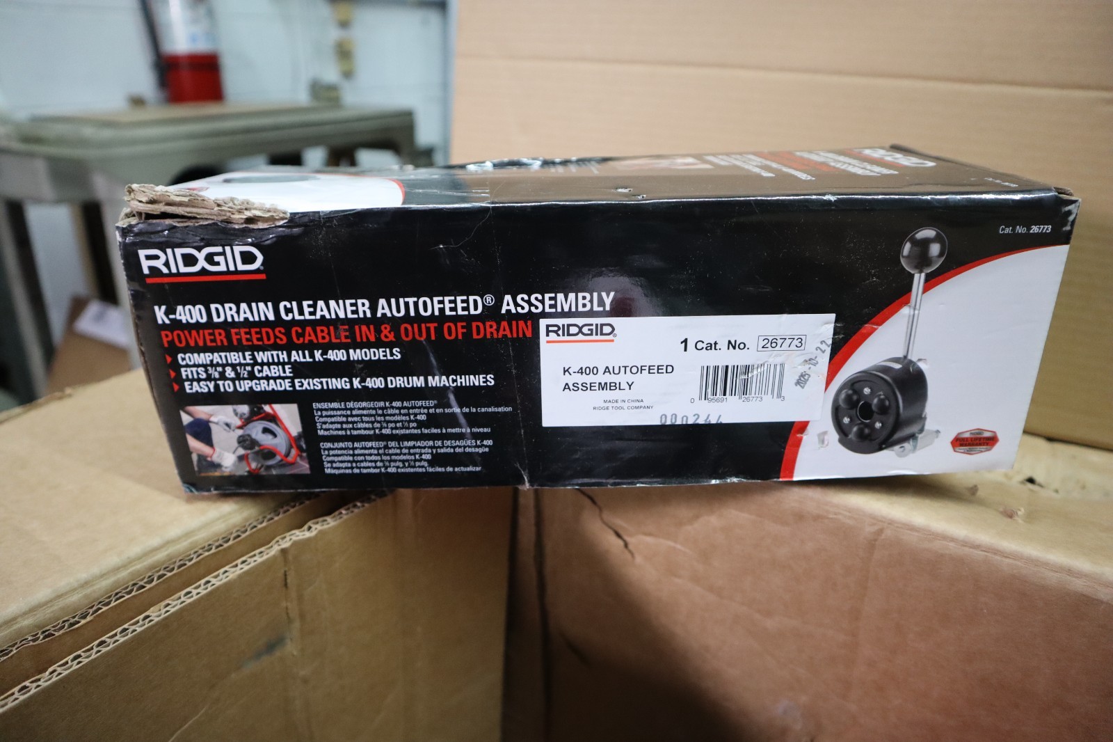 Ridgid 27013 K-400 Drum Machine with C-45 IW Cable 1/2″x 75′, Gloves, Autofeed