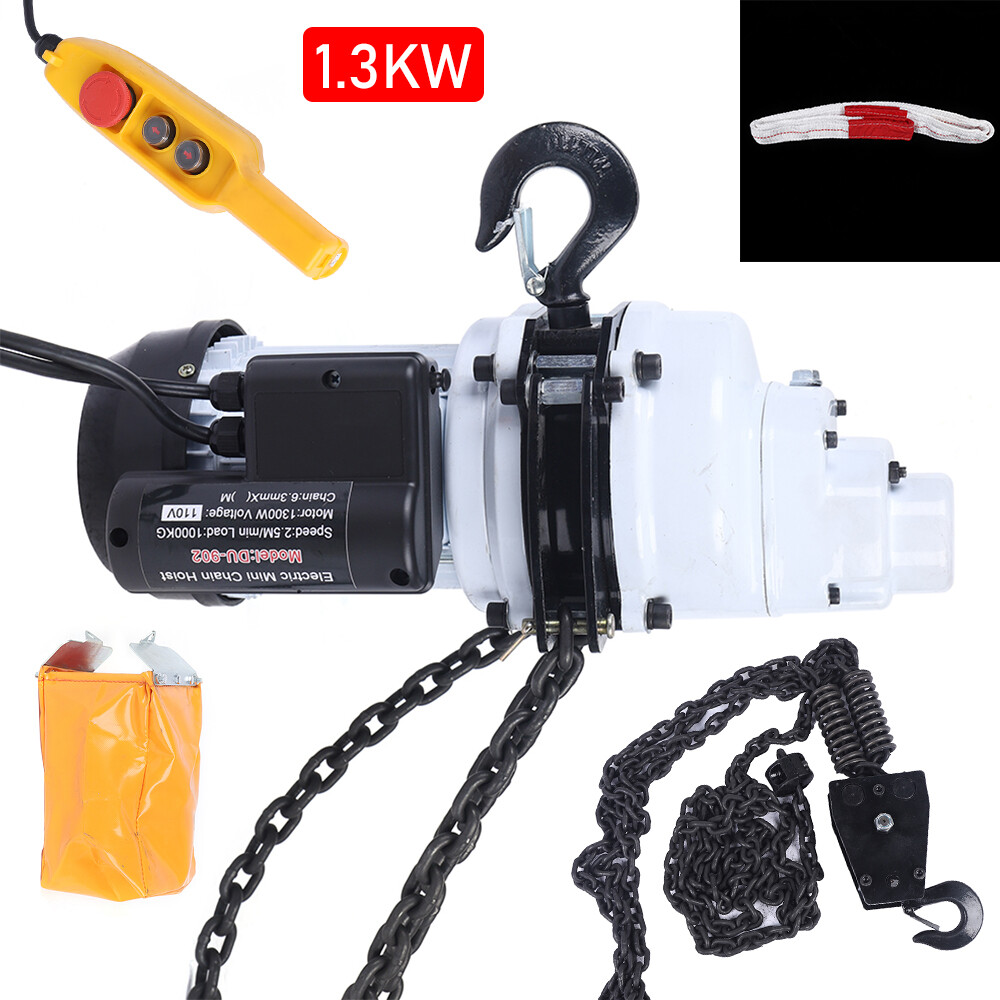 1000kg/2205lbs Electric Chain Hoist Single Phase Hoist Crane 10 FT Chain 1.3KW