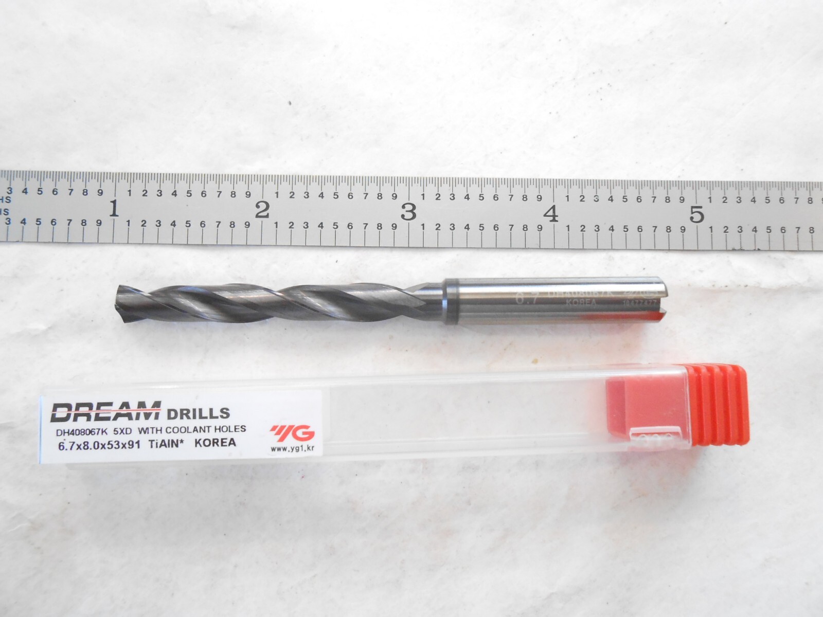 NEW YG-1 H.P. 5XD, 6.70MM CUT DIA. X 53MM FL X 91MM L CARBIDE TIALN COATED DRILL