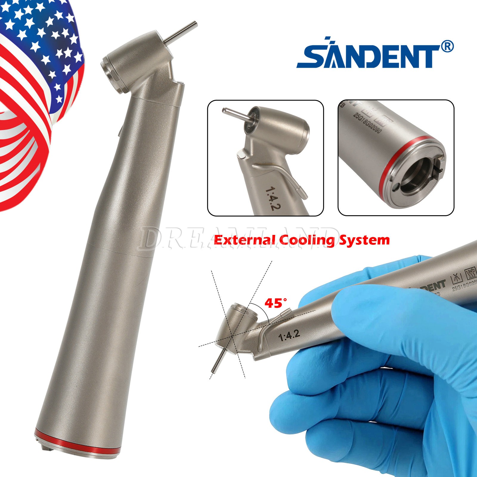 External Spray Fiber Optic Dental Surgical Contra Angle fit FG Burs 1:4.2