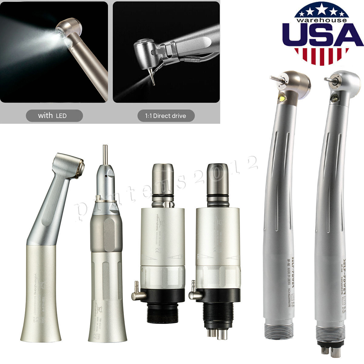 Kit de pieza de mano turbina fibra óptico dental LED de alta y baja velocidad